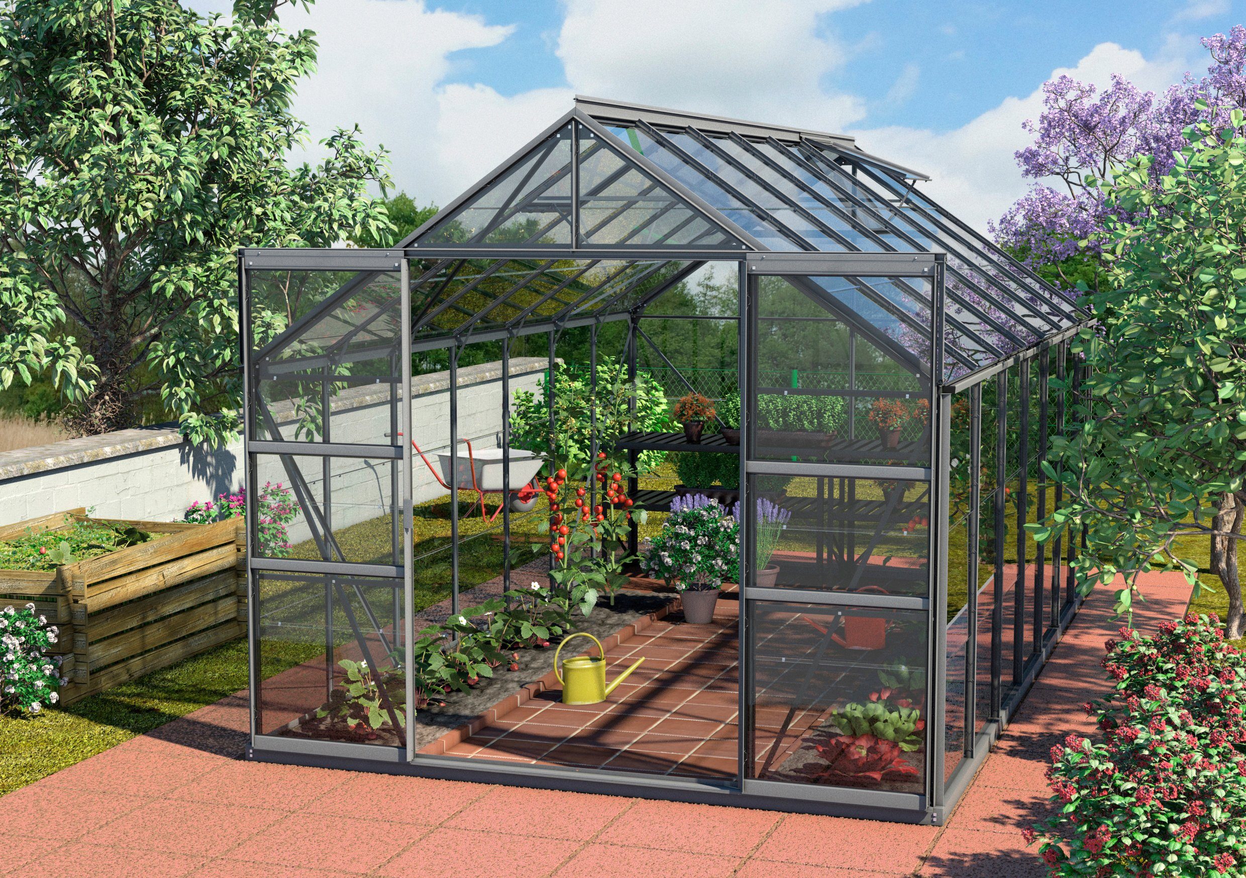 KONIFERA Gewächshaus Calisto 11500, BxTxH: 257 x 445 x 232 cm, 3 mm Wandstärke, Sicherheitsglas grau | Rabatt: 15%