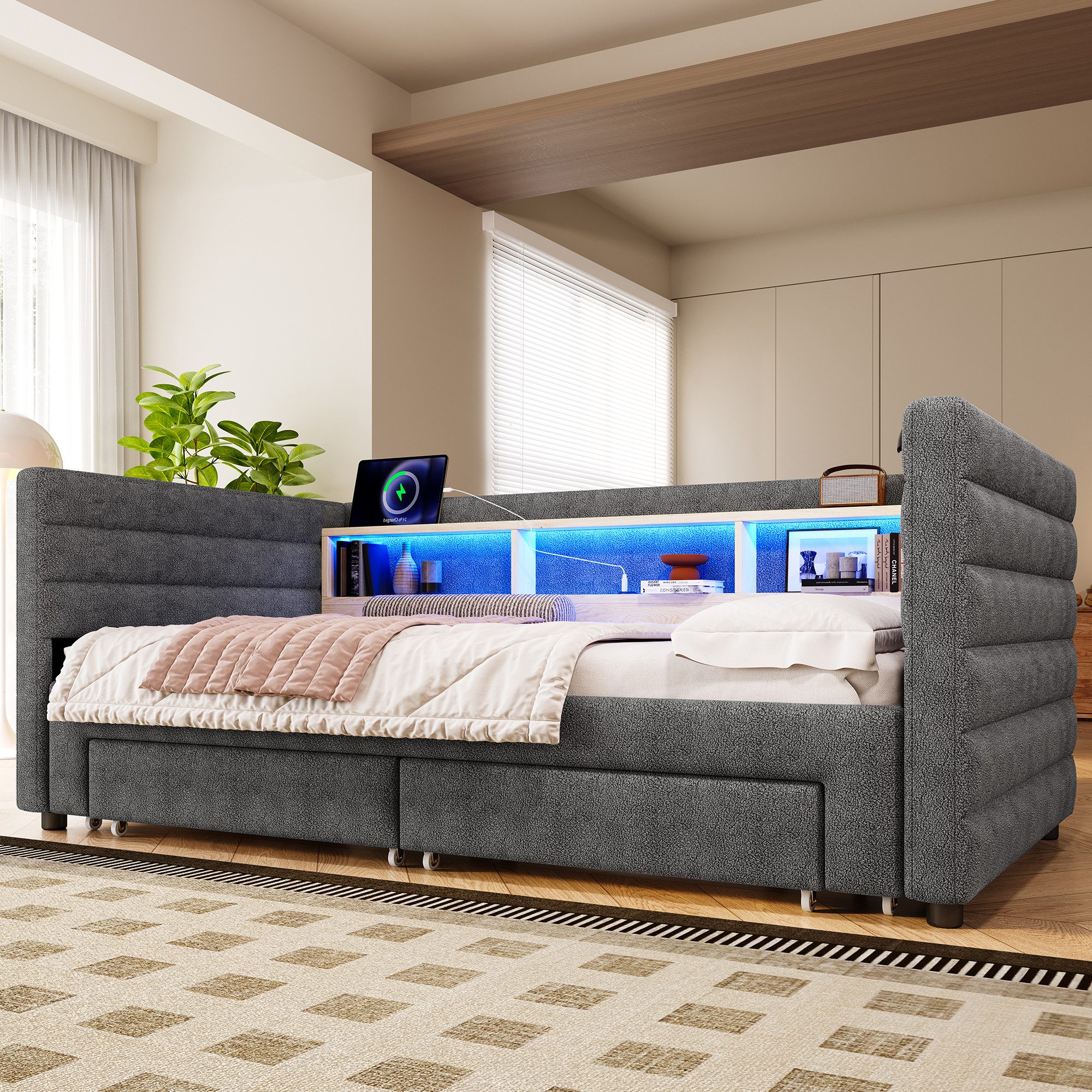 MODFU Schlafsofa inklusive USB- und Typ-C-Anschlüsse, Kinderbett mit multif günstig online kaufen