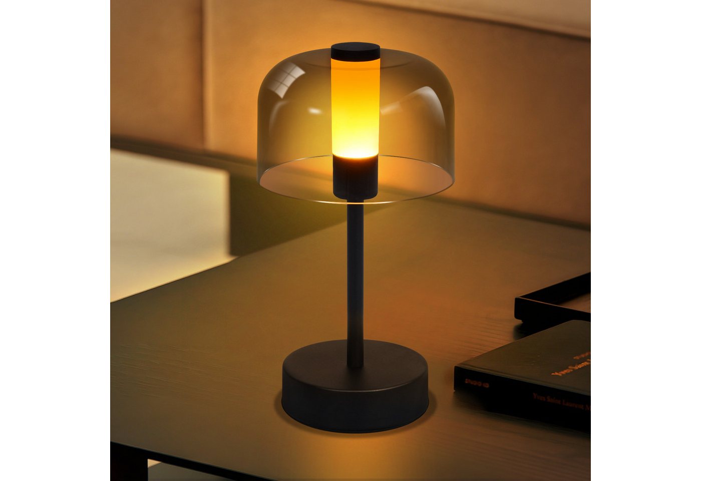 Nettlife LED Nachttischlampe Schwarz Touch Dimmbar Kabellos Aufladbar Tischleuchte Akku USB-C, Touch Dimmbar, LED fest integriert, mit Speicherfunktion für Schlafzimmer
