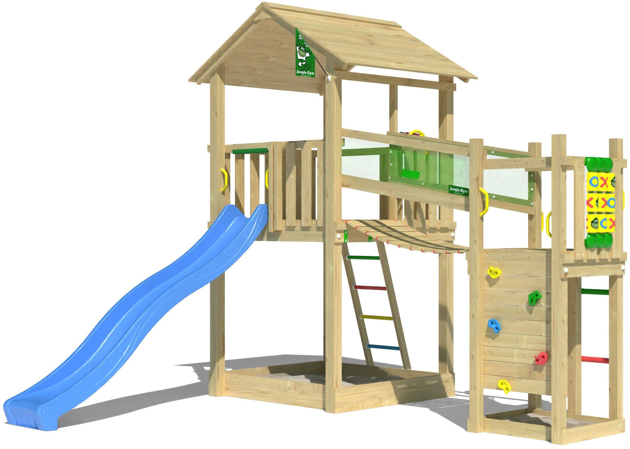 Jungle Gym Spielturm Fortress, Spielanlage mit 2 Türmen, Brücke und Rutsche mit Wasseranschluss
