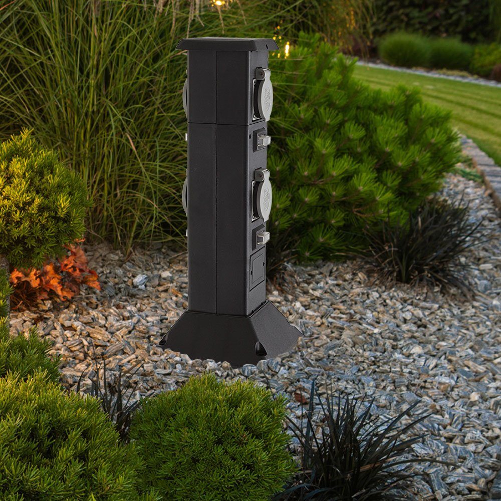 GLOBO LIGHTING Steckdose, Vierfachsteckdose Außen Wetterfeste Steckdose IP44 Stromsäule