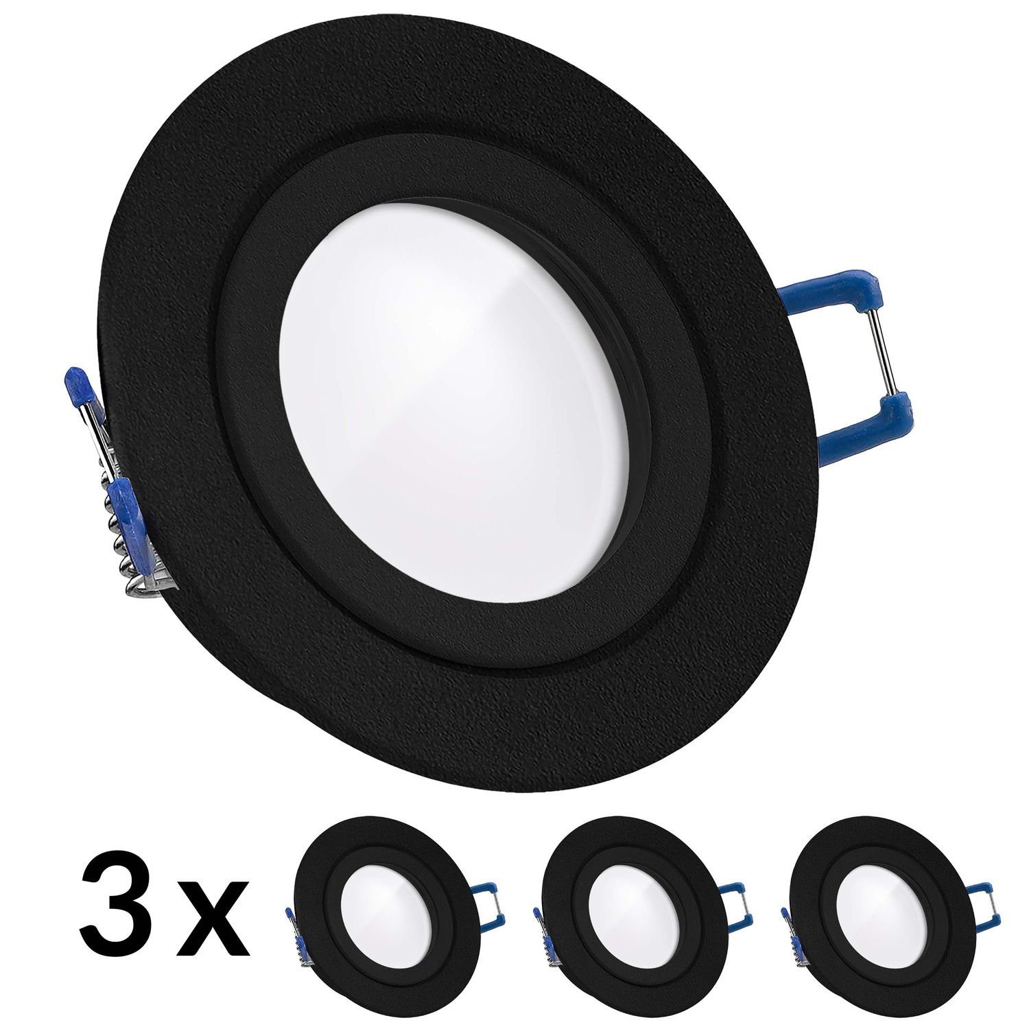 LEDANDO LED Einbaustrahler 3er IP44 LED Einbaustrahler Set extra flach in schwarz mit 5W Leuchtmi