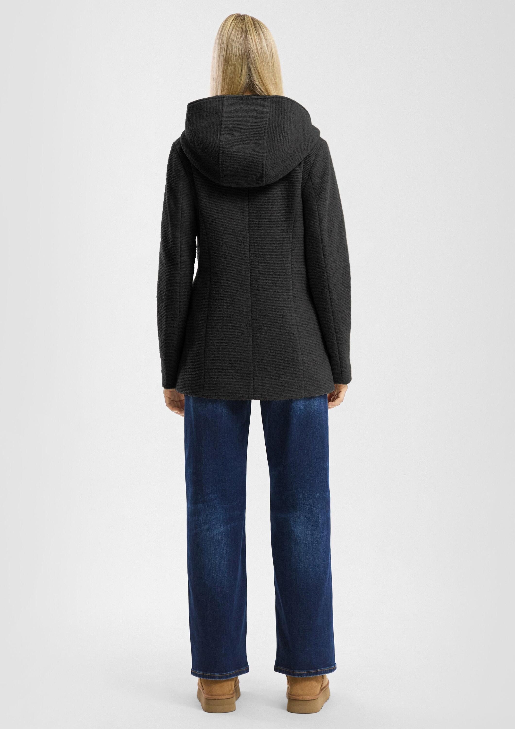 QS Funktionsmantel Outdoor-Jacke Kurzmantel in Wolloptik mit Kapuze