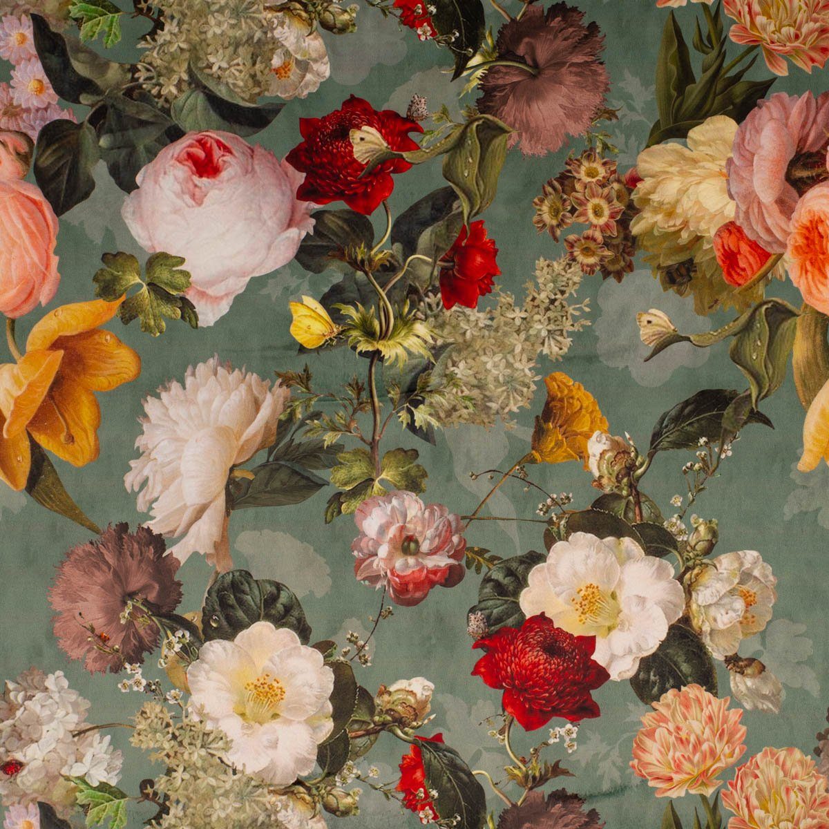 SCHÖNER LEBEN. Stoff Samtstoff Dekostoff Samt Digitaldruck Vintage Rosen  Blumen mint 1,40m