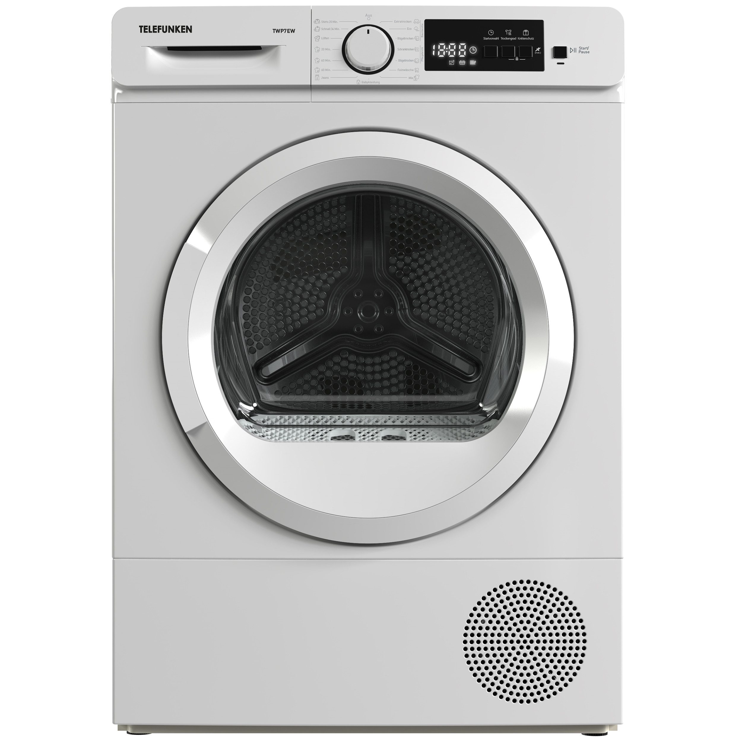 Telefunken Wärmepumpentrockner TWP7EW, 7kg Trockner mit Knitterschutz, Wäschetrockner mit 15 Programmen, weiß