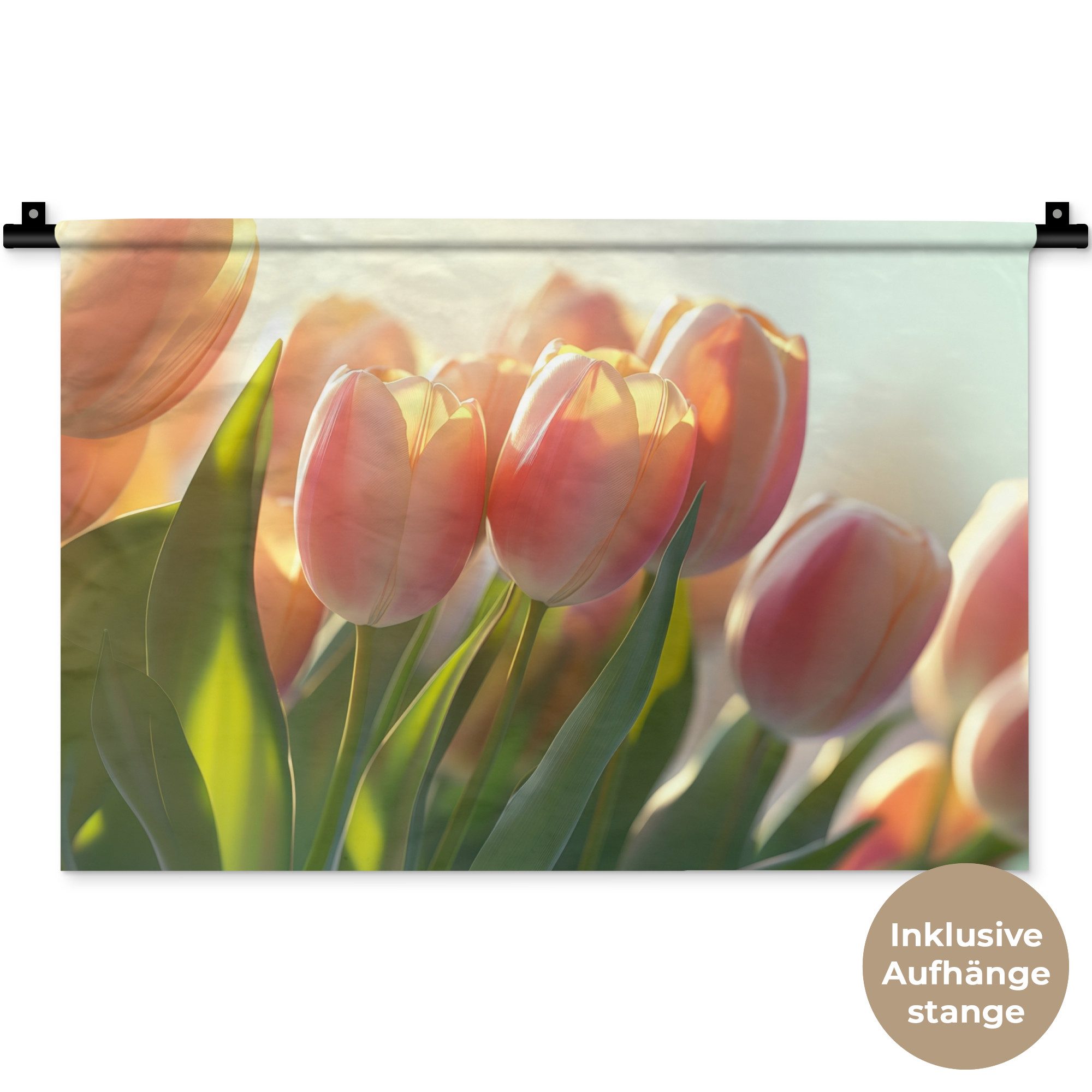 MuchoWow Wandteppich Tulpen - Rosa - Sonnenstrahlen, Rechteckig, Höhe: 3 mm, Wandteppich für Wohnzimmer, Schlafzimmer, 60x40 cm