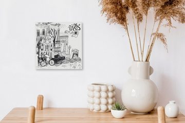 OneMillionCanvasses® Leinwandbild Paris - Zeichnung - Schwarz, (1 St), Leinwand Bilder für Wohnzimmer Schlafzimmer