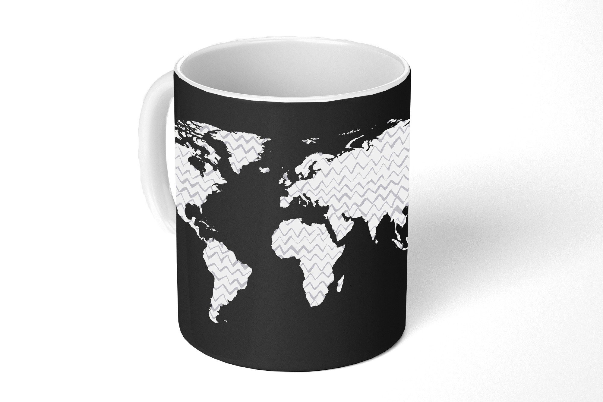 MuchoWow Tasse Weltkarte - Weiß - Muster, Keramik, Kaffeetassen, Teetasse, Becher, Teetasse, Geschenk