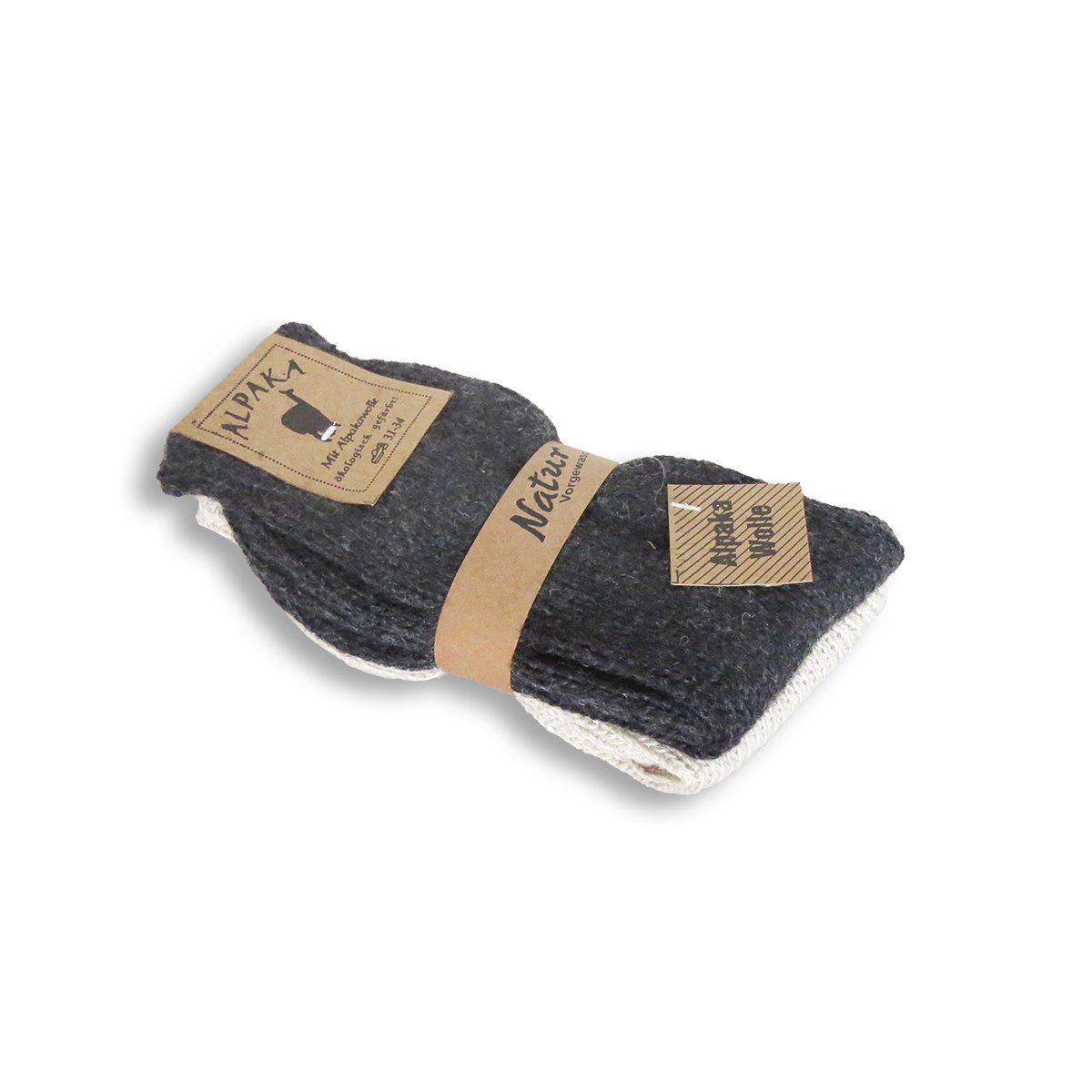 Alpakawolle Norwegersocken Paar beige-schwarz 2er-Set, Kindersocken Originelli unisex abweichen Sonia können 2 Farben 92%