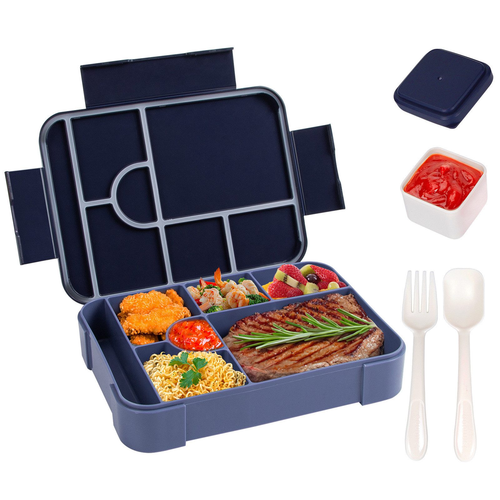 Agger Lunchbox Brotdose Kinder mit Fächern, 1330ML Jausenbox Kinder (Löffel & Gabel), Kinder Brotdose,Kinderfreundliche Verriegelung,BPA-Frei,Auslaufsicher