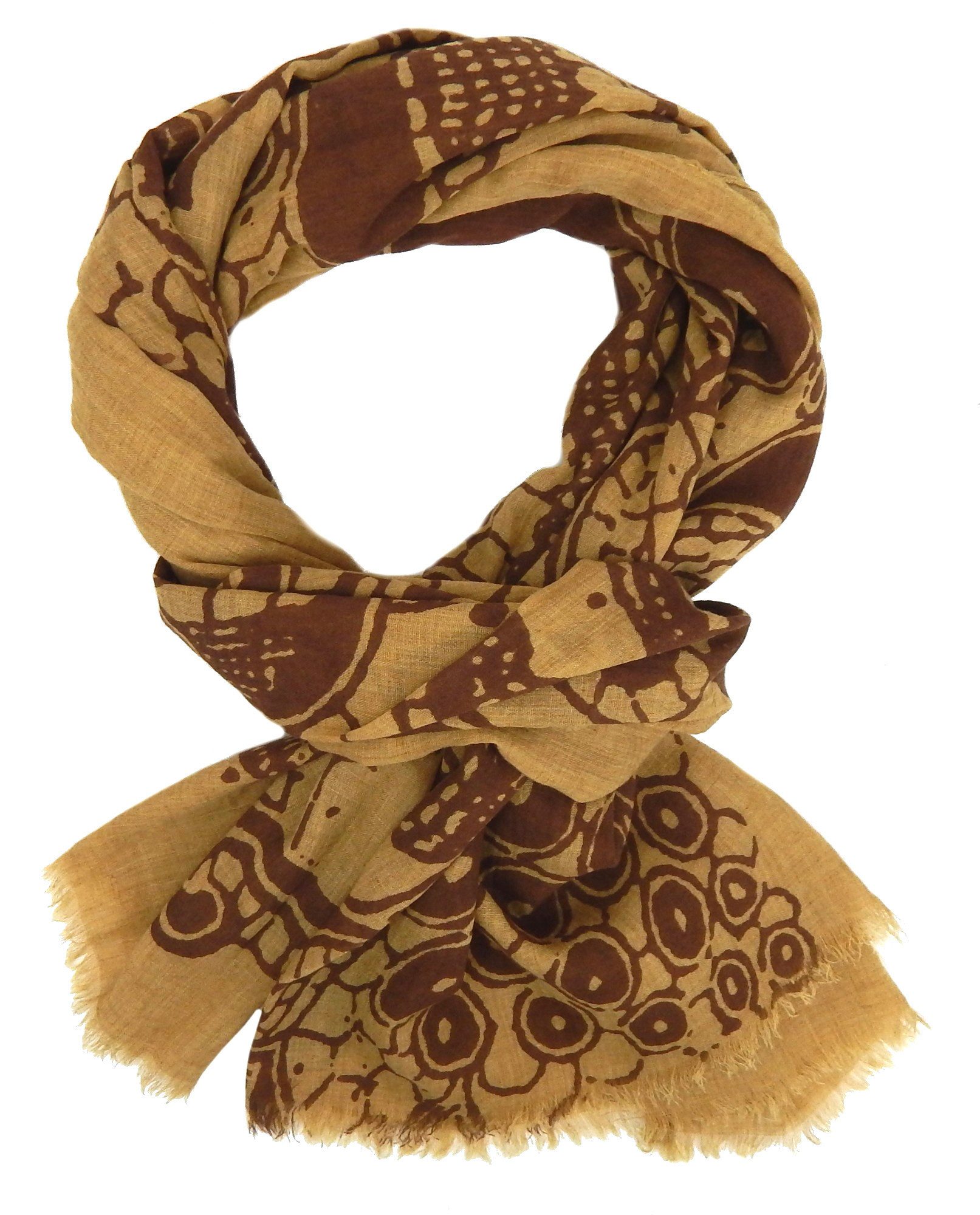 Ella Jonte Modeschal, leichter Baumwollschal braun mit Blumen Motiv