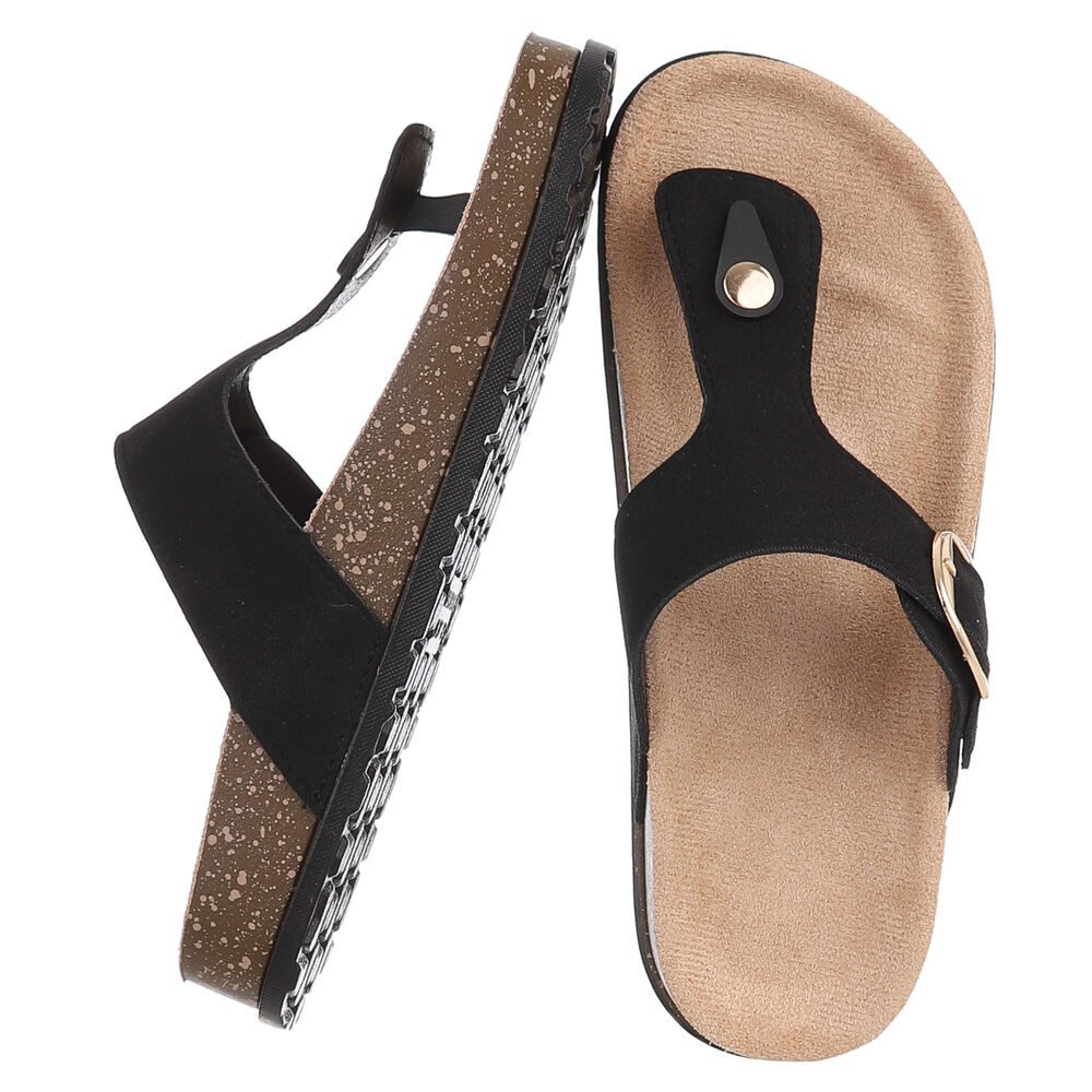 Ital-Design Modische Flip-Flops mit Schnalle für Damen Zehentrenner (91512270) Flach Zehentrenner in Schwarz