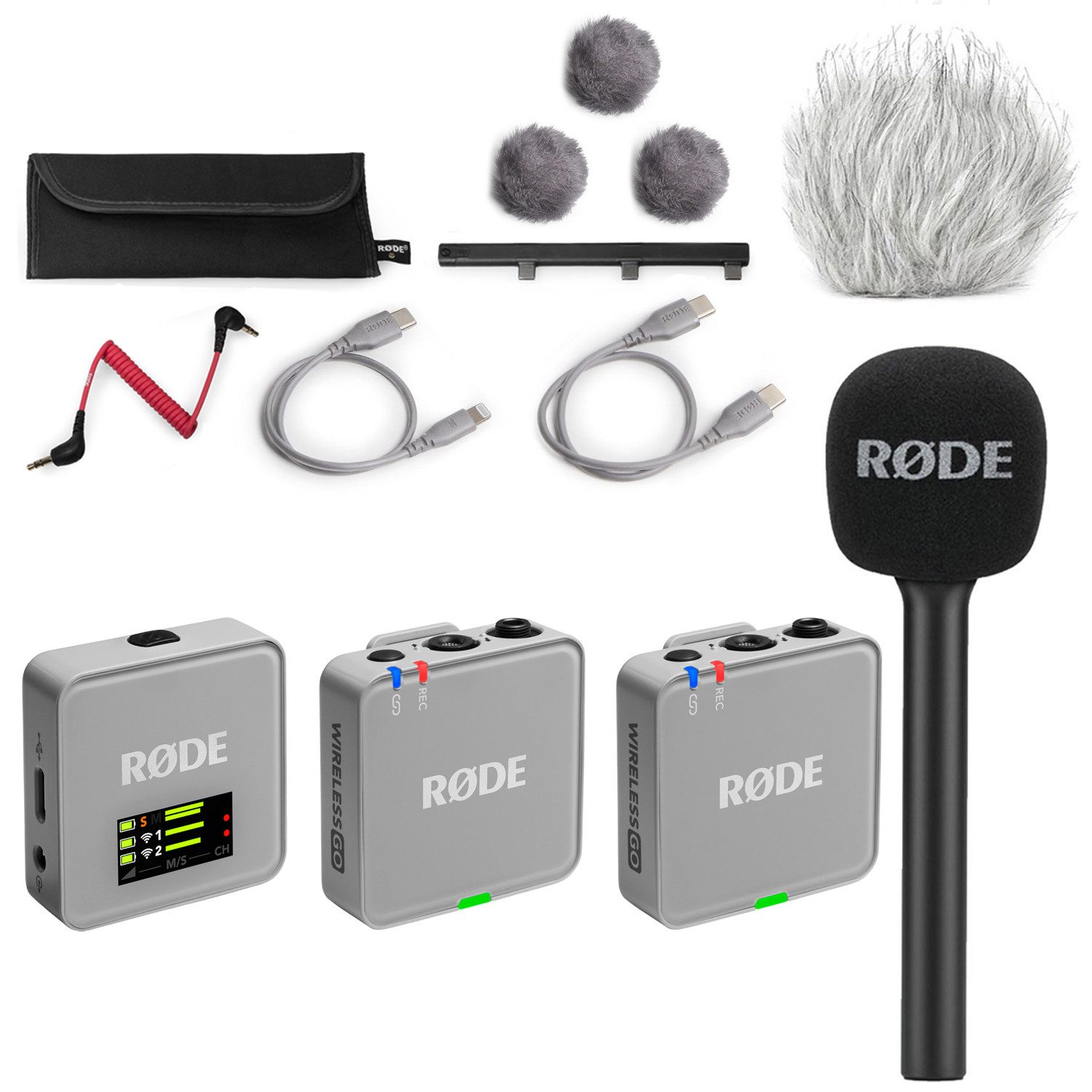 RØDE Rode Mikrofon-Funksystem Wireless GO Gen 3 Stone Grau Interview Set 1 Digitales Aufnahmegerät (Vorteils-Set mit Handadapter und Windschutz)