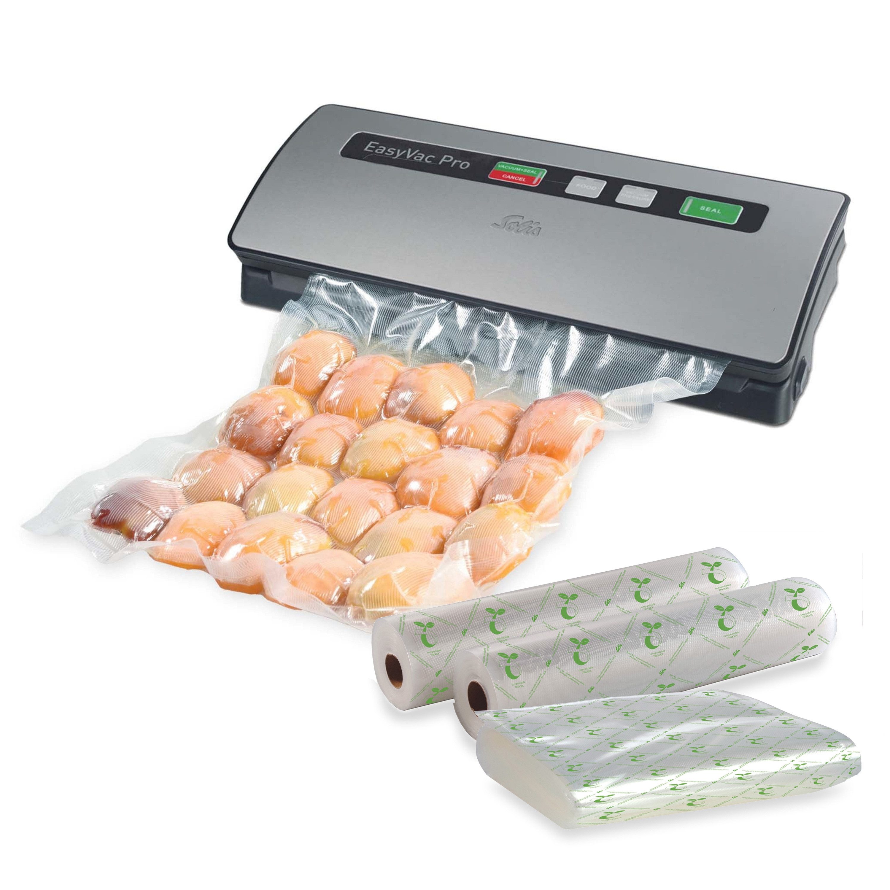 SOLIS OF SWITZERLAND Vakuumierer EasyVac Pro, Typ 569, Vorteilspack, Rollenbreite 30 cm, 120W, 2,5 mm Schweißnaht, Vakuumierschlauch, inkl. 68 Beutel & 2 Rollen