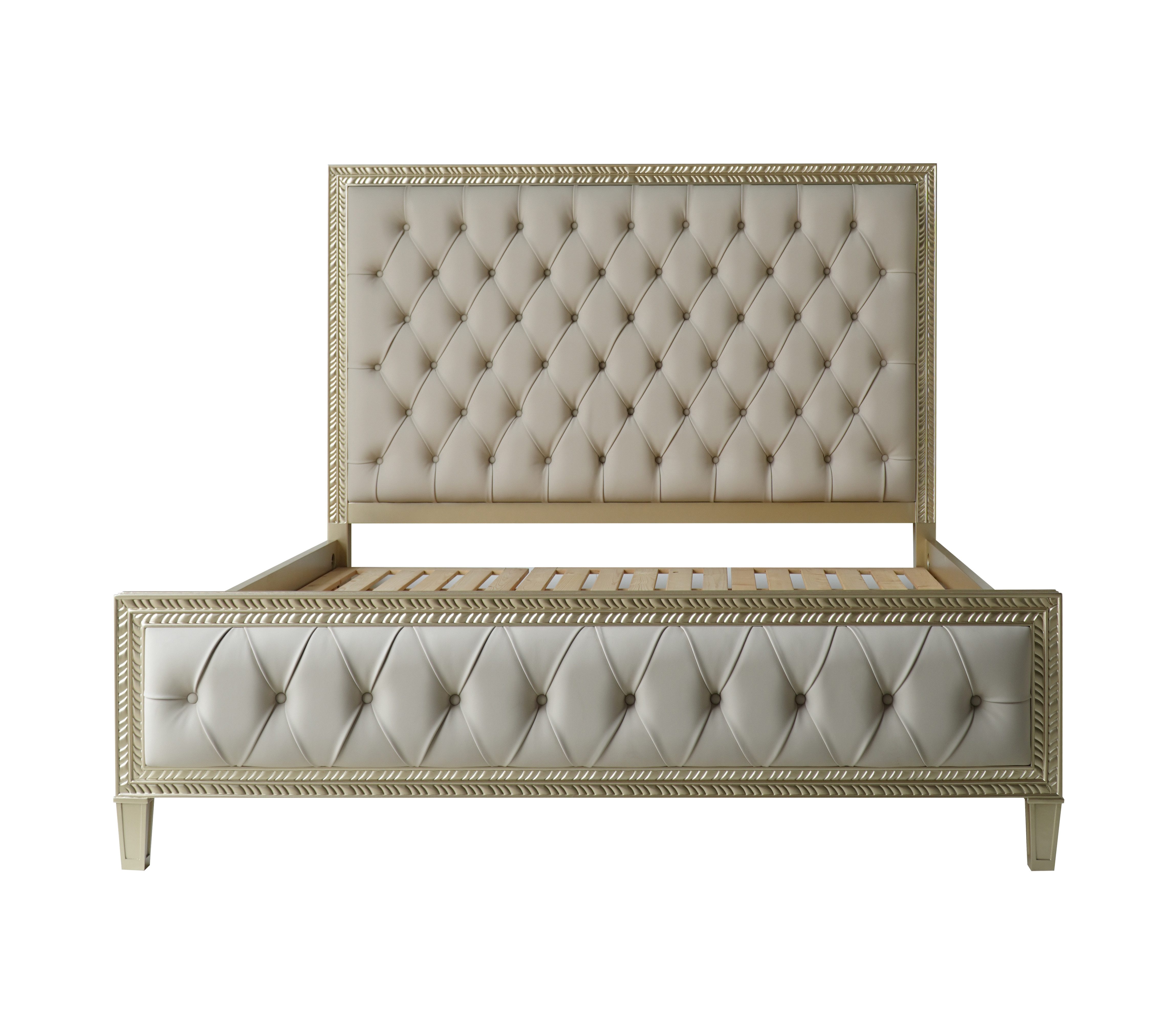 JVmoebel Polsterbett Beige Polsterbett Hotel Royal mit Lederbezug und Holzrahmen, Made in Europa