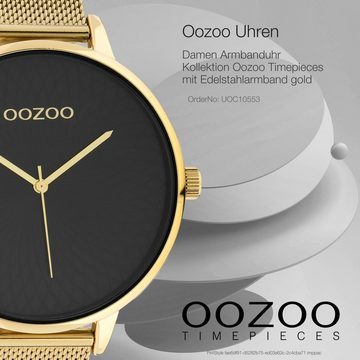 OOZOO Quarzuhr Oozoo Damen Armbanduhr gold Analog C10553, (Analoguhr), Damenuhr rund, extra groß (ca. 48mm) Edelstahlarmband, Fashion-Style