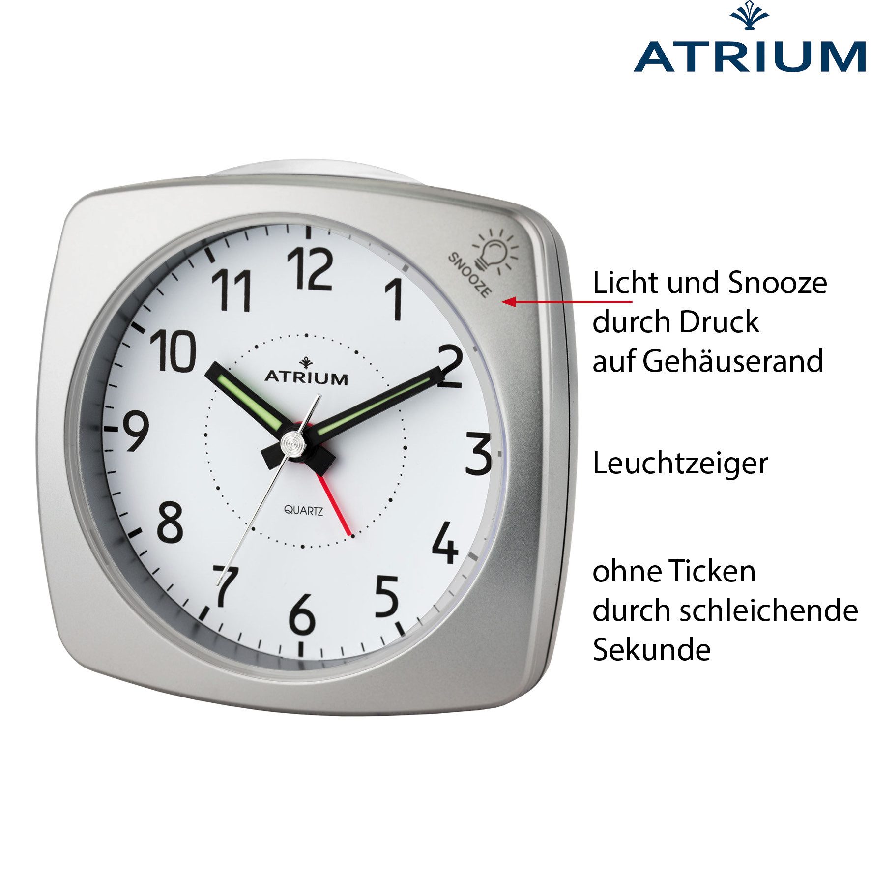 Atrium Quarzwecker A251 Analog Quarz ohne Ticken Licht Snooze Klassisch Modern – Bild 2 von 5