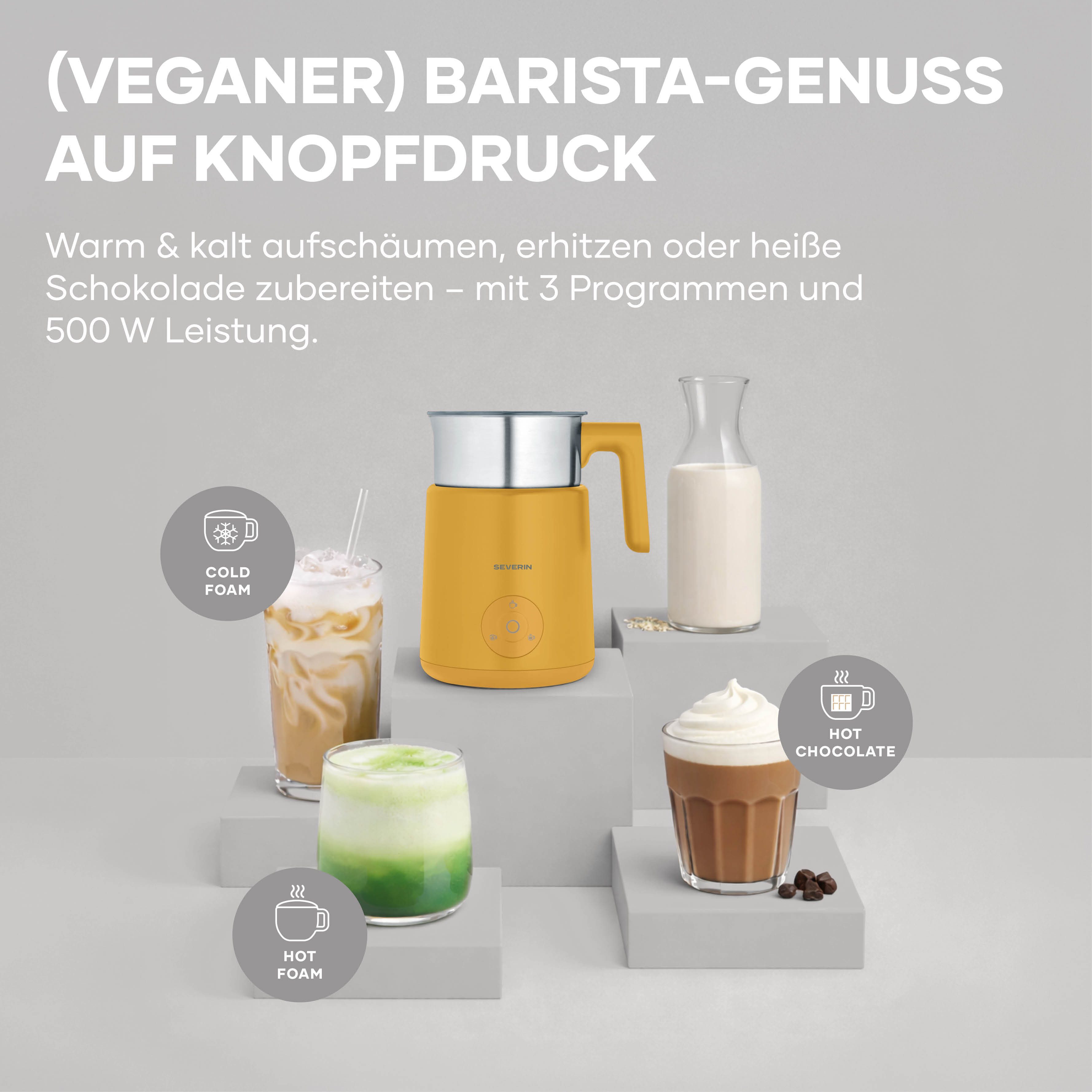 Severin Milchaufschäumer SPUMA LITE SM 3597, 500 W, kaltes & warmes Aufschäumen, Schoko-Funktion, auch vegane Milch, gelb – Bild 4 von 5