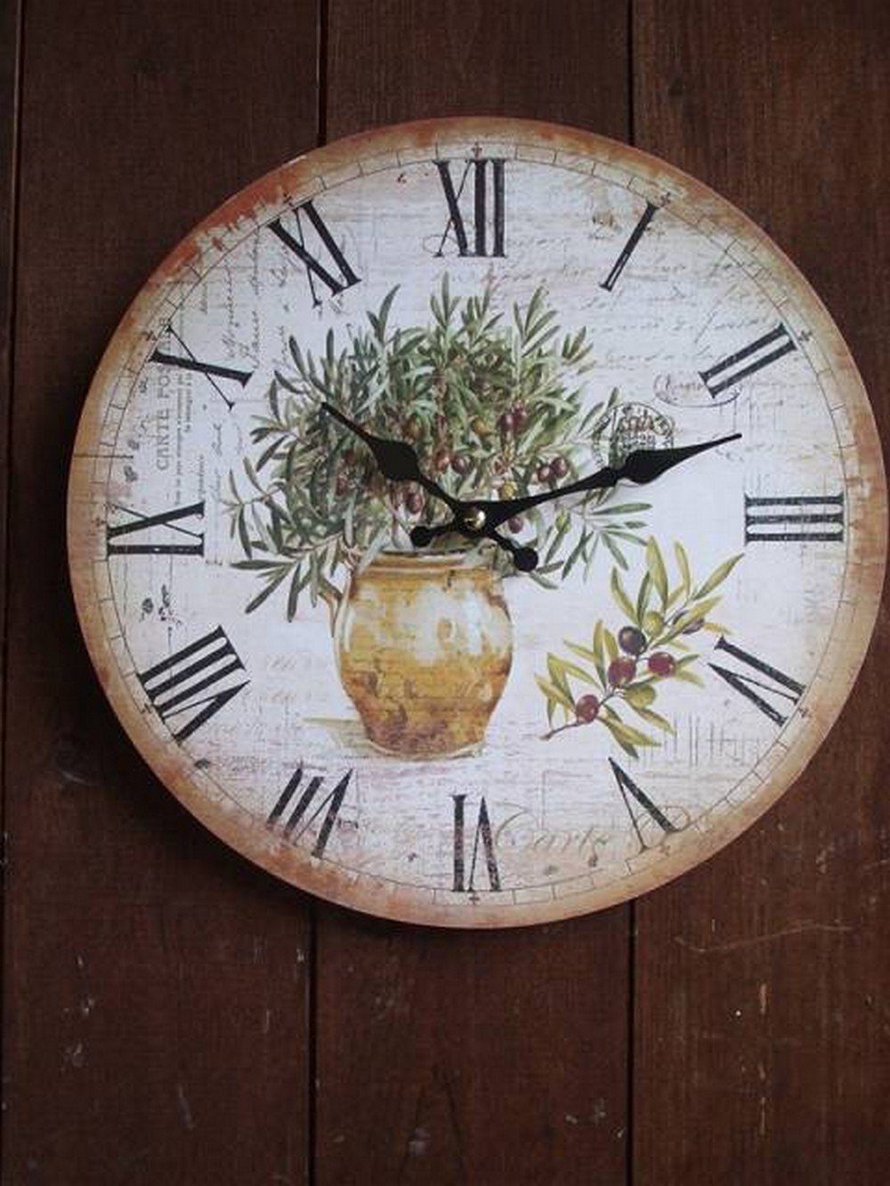 Ambiente Haus Wanduhr Wunderschöne mediterrane Wanduhr mit Olivendekor 28 cm Landhaus – Bild 4 von 4