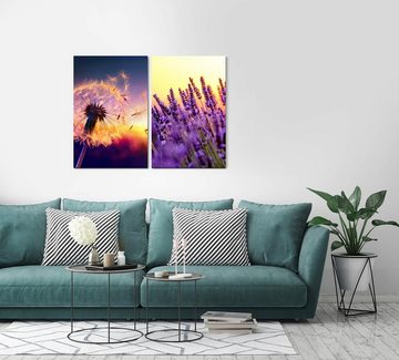 Sinus Art Leinwandbild 2 Bilder je 60x90cm Pusteblume Sommer Lavendel Sonnenuntergang Warm Weich Sanft
