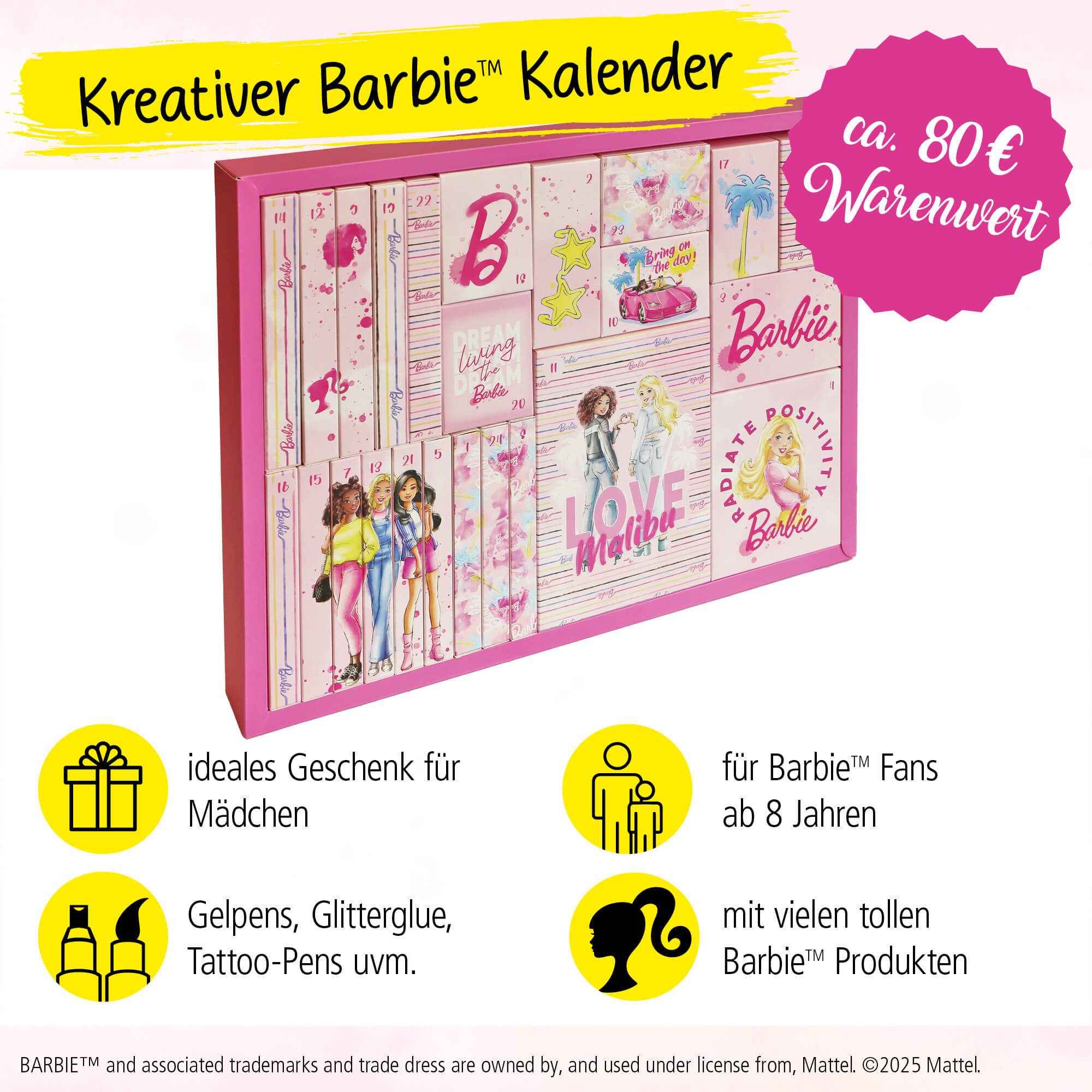 Online Pen Adventskalender Barbie Adventskalender, Barbie Adventskalender Kinder 2025, 29 Produkte wie Gelpens – Bild 5 von 5
