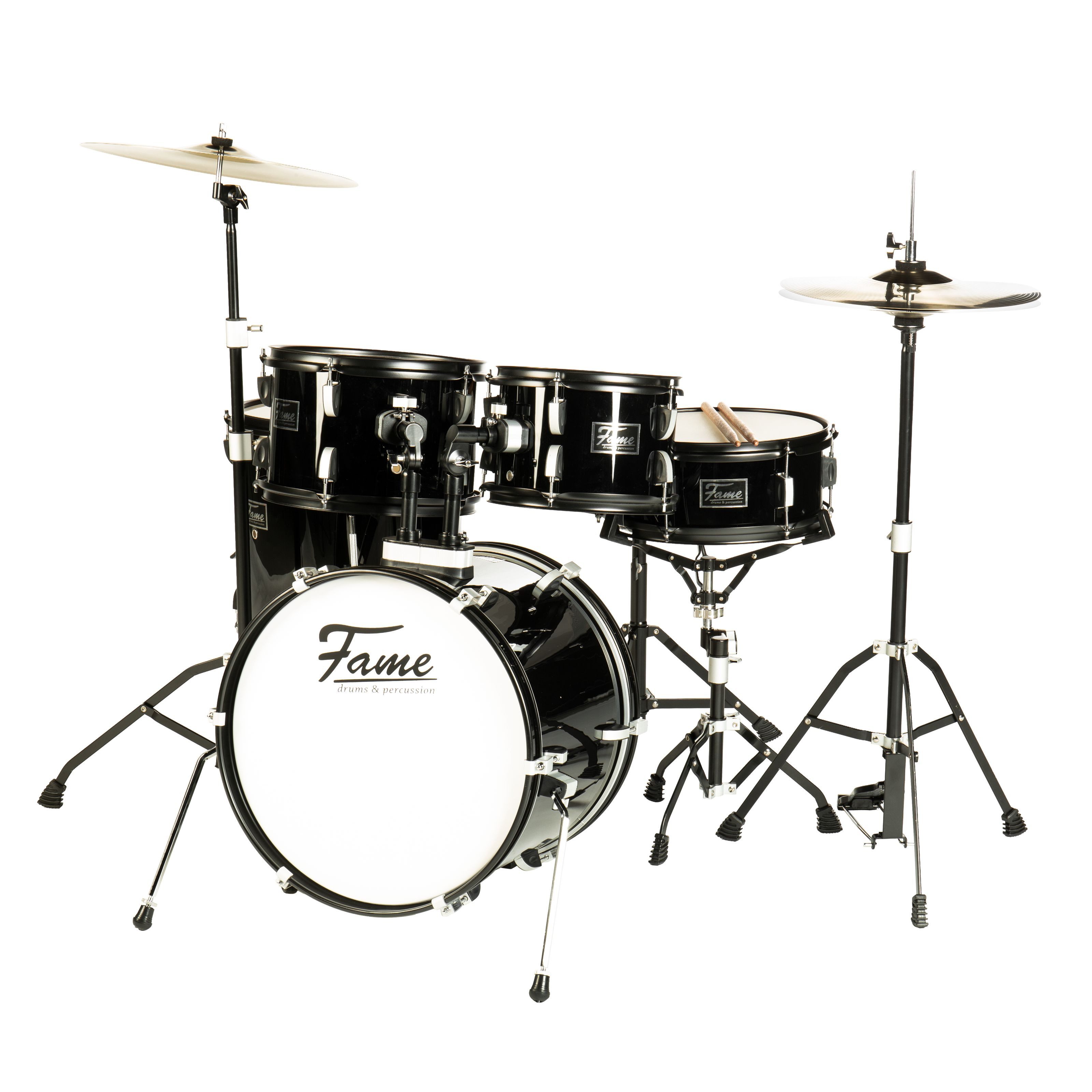 FAME Schlagzeug,B20 Drum Set 18" Bass Drum Piano Black Finish Includes Cymbals Hardware Practice Pad, Schlagzeuge, Drum-Sets, B20 Drum Set, 18" Bass Drum, Piano Black Finish