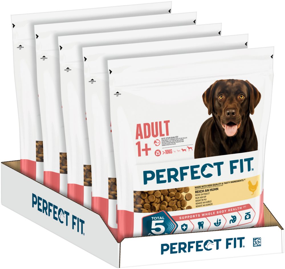 Perfect Fit PERFECT FIT™ Hund Beutel Adult >10kg M/L mit Huhn 5 x 1,4kg, Trockenfutter für: Hunde