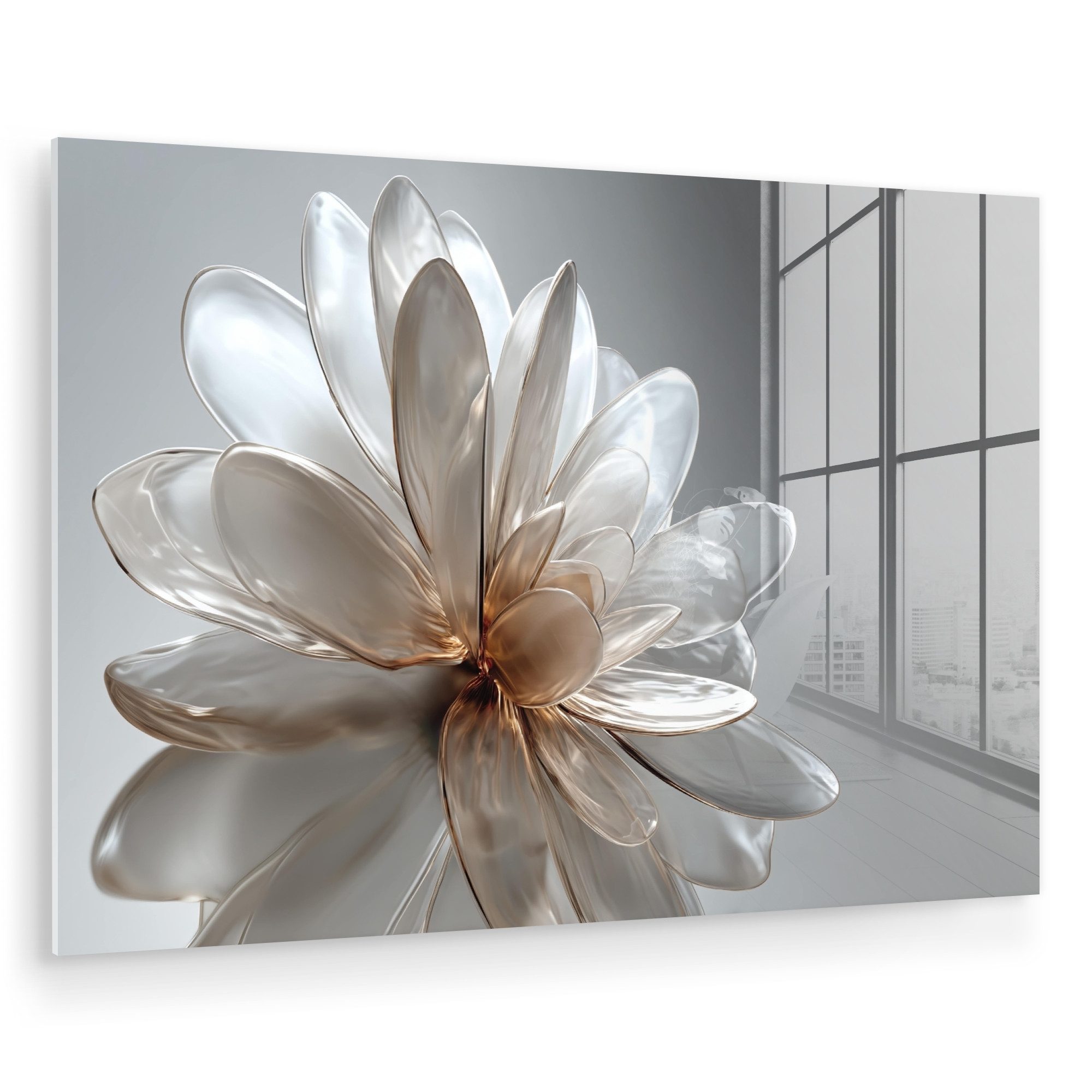 MuchoWow Acrylglasbild Blume - Weiß - Neutral, Inkl. Aufhängung, Glasbilder Wohnzimmer, Schlafzimmer, Flur & Esszimmer, 30x20 cm