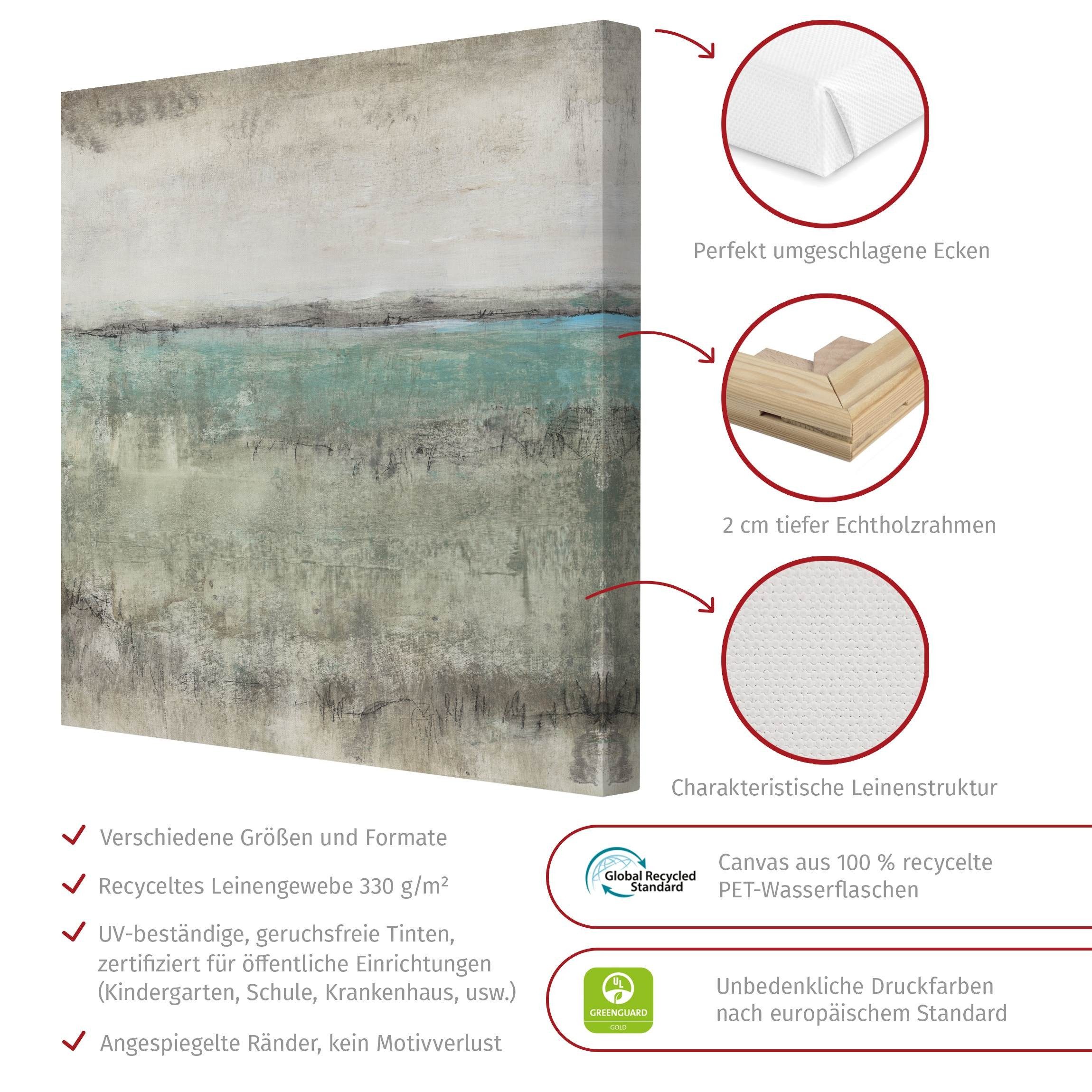 Bilderdepot24 Leinwandbild Abstrakt Modern Strand Horizont Türkis türkis Bild auf Leinwand XXL, Wohnzimmer Schlafzimmer Küche Flur Wandbild Kunstdruck Wanddeko Druck