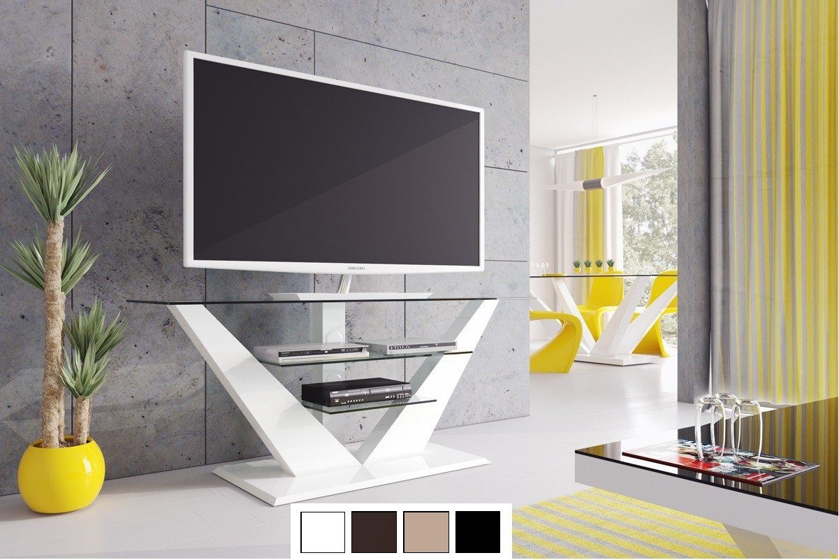 designimpex TV-Rack Design Fernsehtisch HL-111 Hochglanz Möbel Rack LED Hochglanz Glas TV Grau