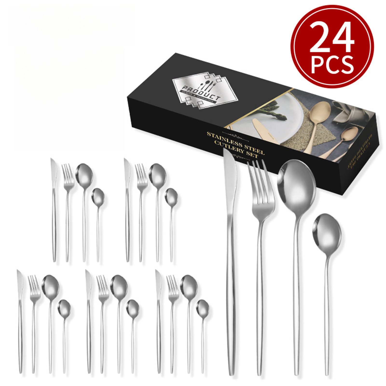 Jumpeak Besteck-Set besteckset 6 personen,besteck gold,besteck set edelstahl,Geschenkbox, 6 Personen, Metall, 24-tlg,besteckset,besteck zum mitnehmen,besteck schwarz