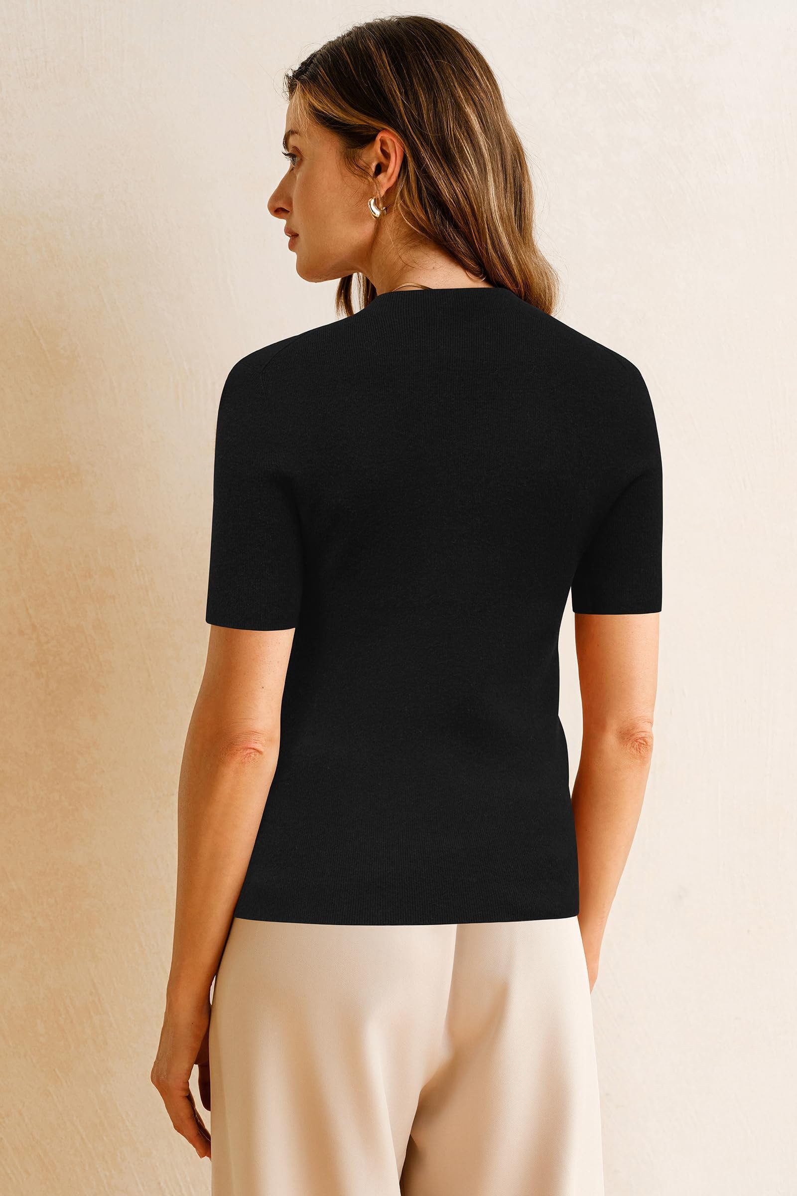Arach&Cloz Kurzarmpullover Damen Pullover Wolle Blended Seamless Tops Rollkragenpullover, Nahtlose Herbsttops aus Wollmischung