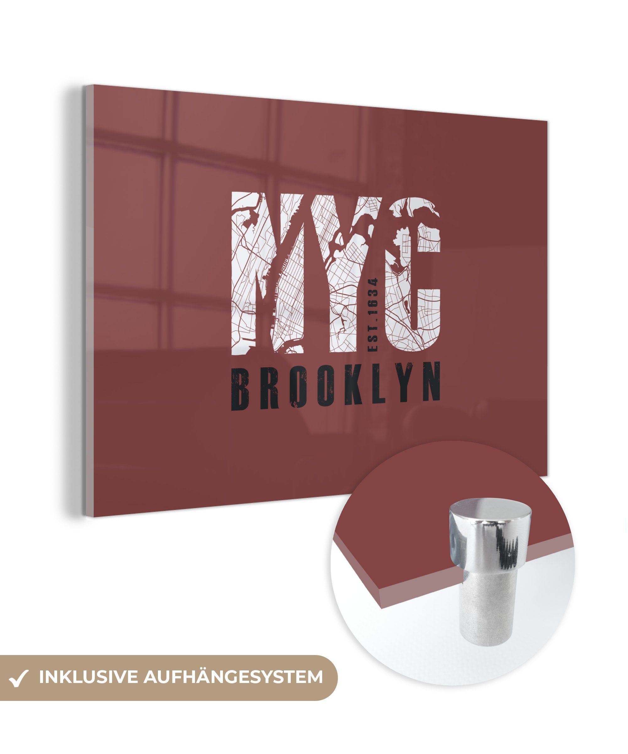 MuchoWow Acrylglasbild York Wohnzimmer Brooklyn, NYC & Schlafzimmer - St), Acrylglasbilder New - (1