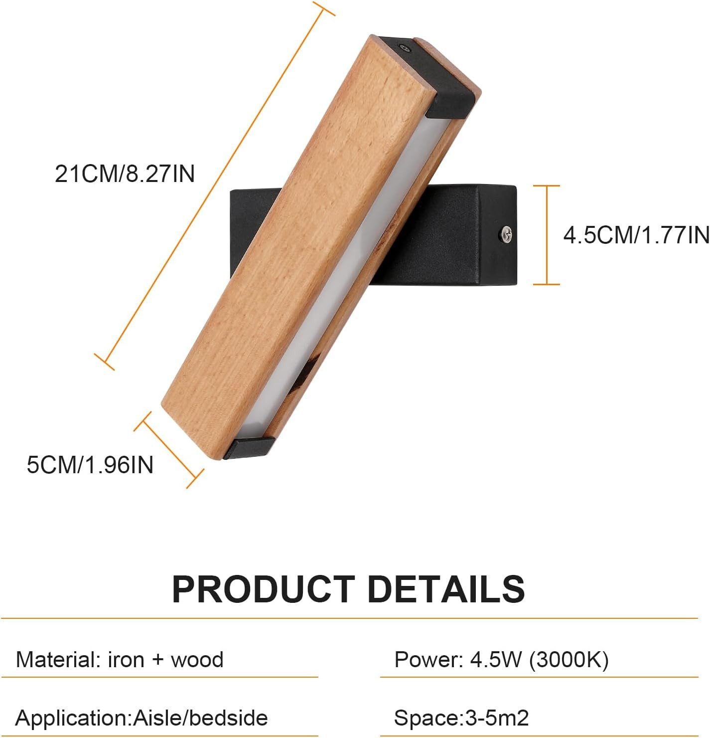Goeco LED Wandleuchte Massivholz 360° drehbar, günstig online kaufen