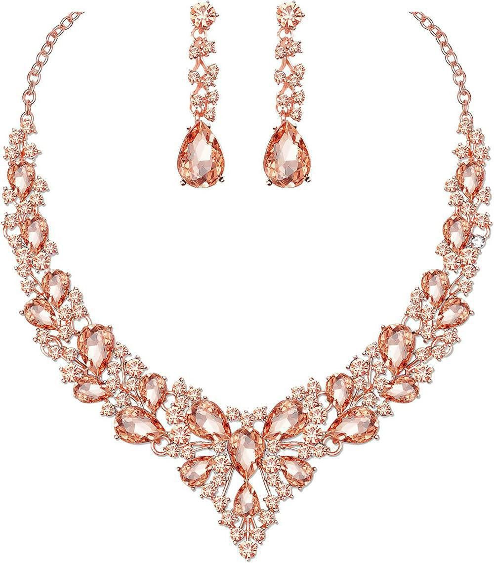 Bextsrack Schmuckset Damen Hochzeits-Schmuckset, Halsketten- und Ohrring-Se günstig online kaufen