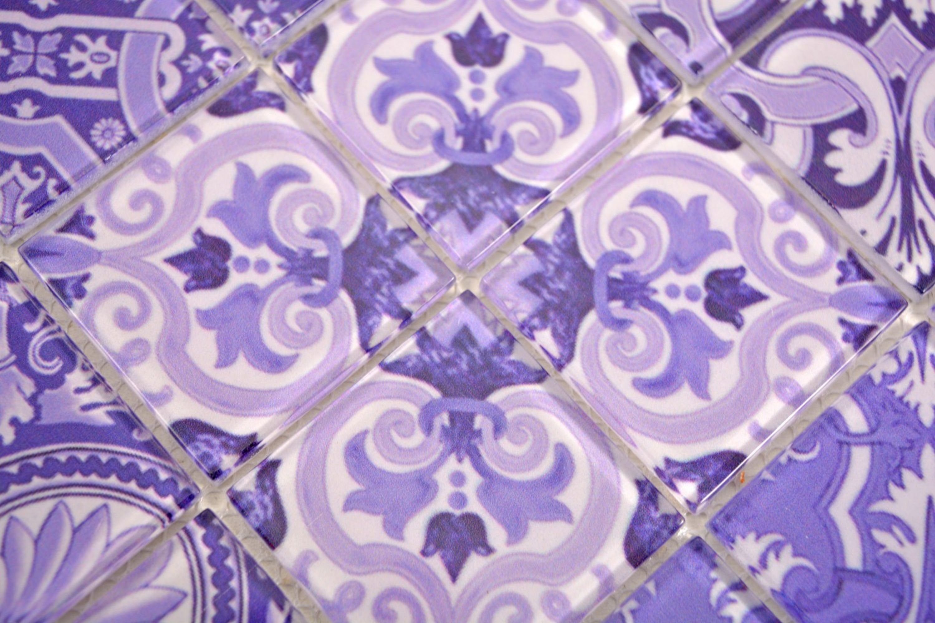 Mosani Wandverkleidung Vintage violett, lila Retro Dekorative Wandfliese Glasmosaik Mosaikfliesen