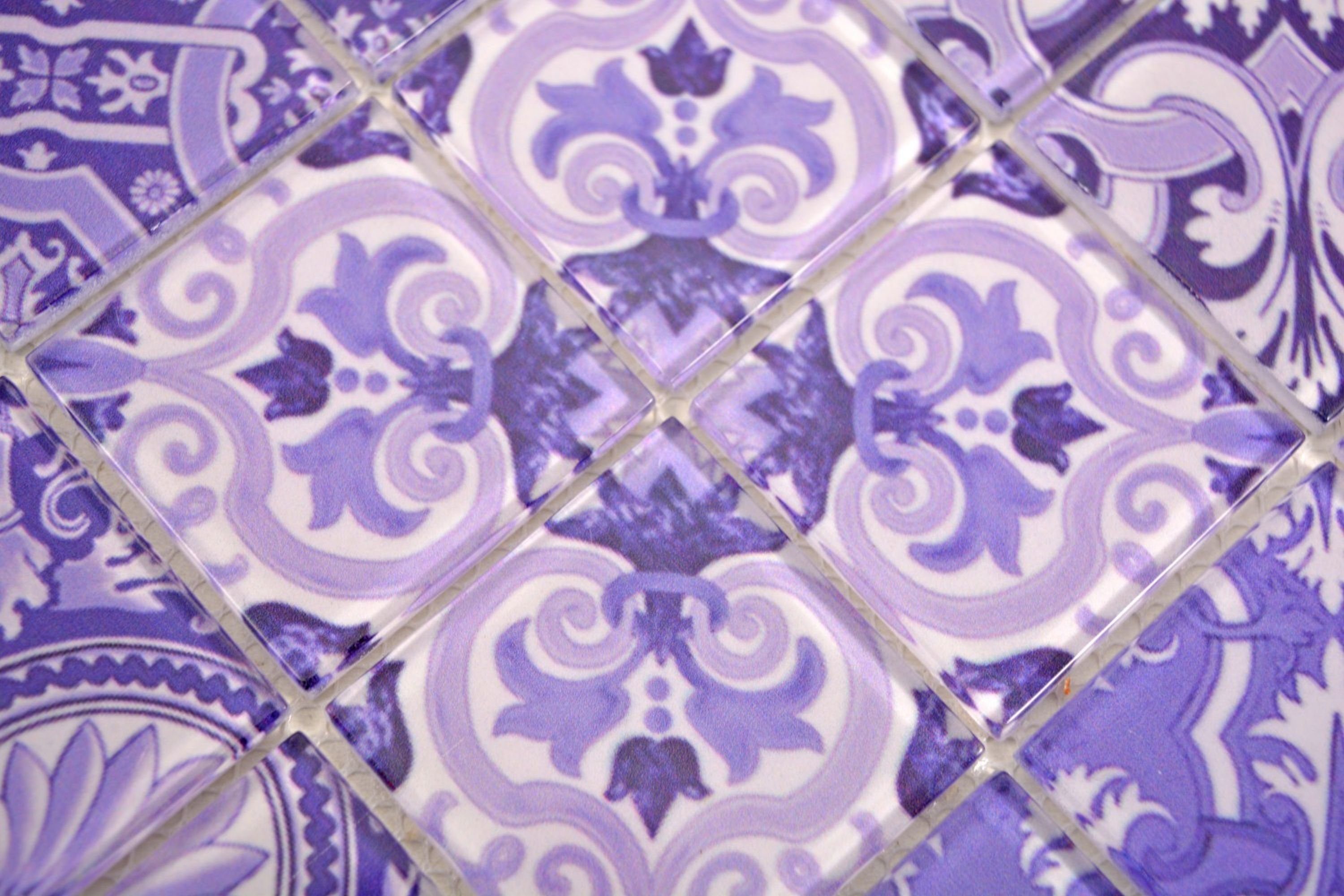 Mosani Wandfliese Glasmosaik Retro Vintage Mosaikfliesen lila violett, Dekorative Wandverkleidung