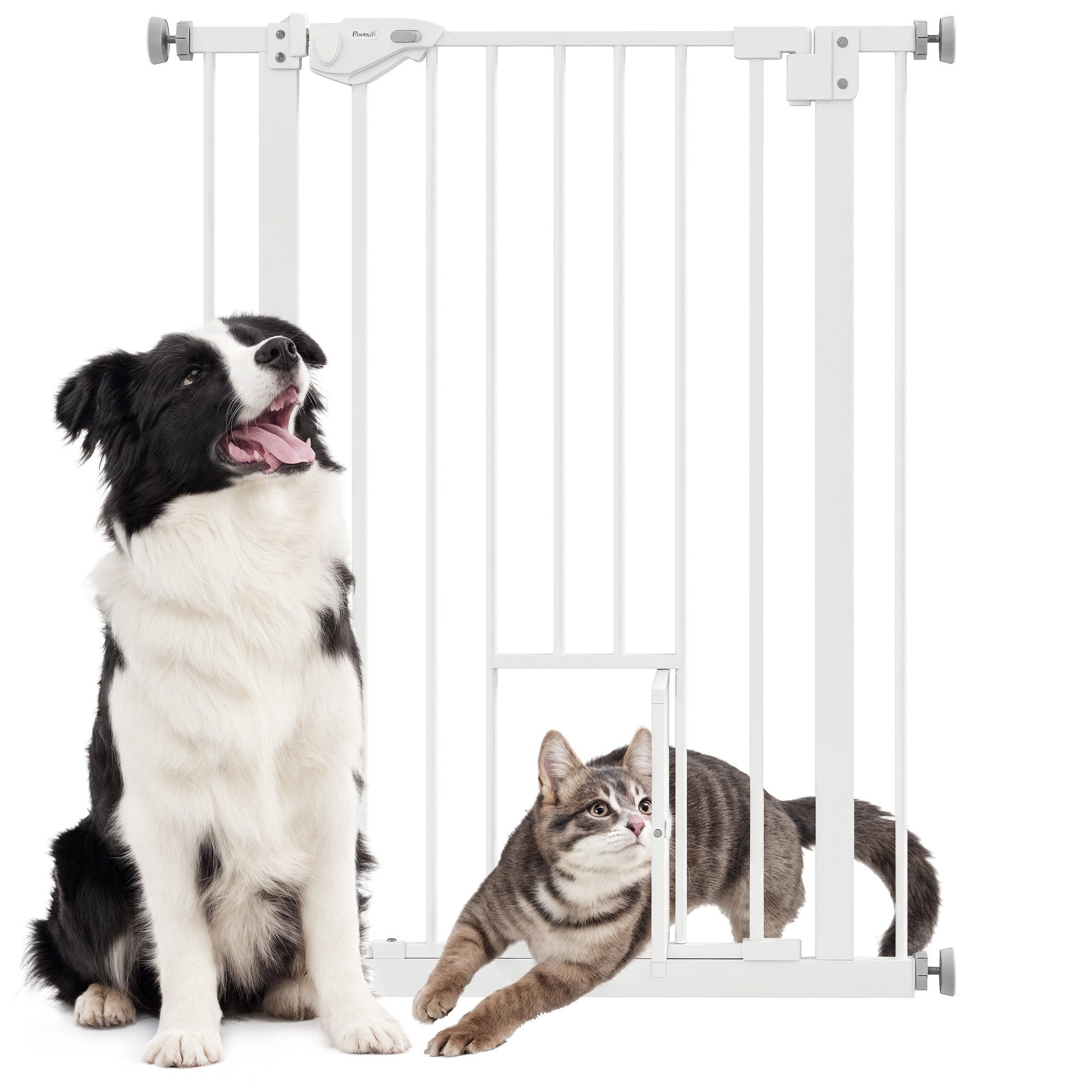 PawHut Hundegitter Türschutzgitter ohne Bohren (Hunde Treppenschutzgitter, 1 St., Schutzgitter für Haustier), Weiß 74-80 x 5 x 91,4 cm