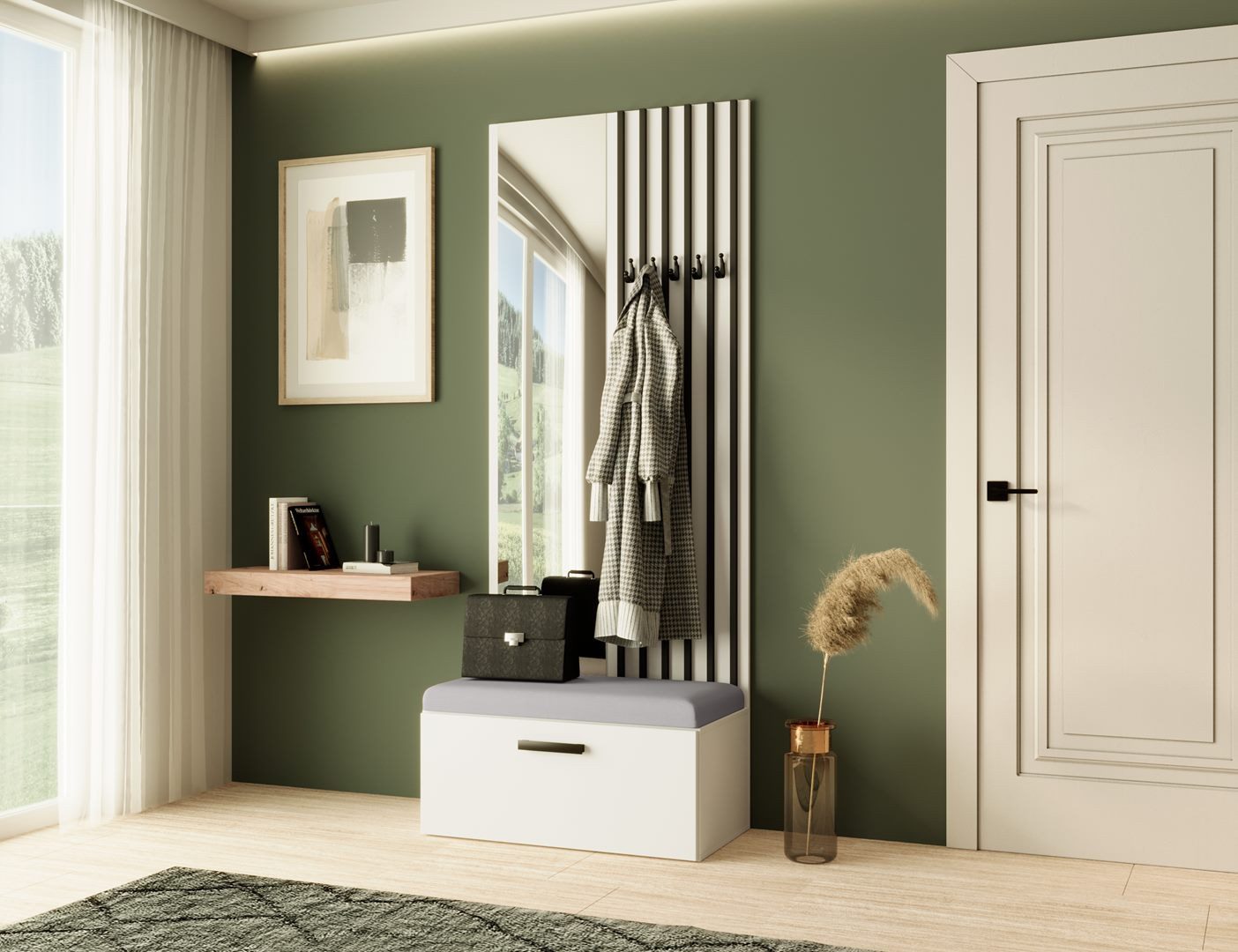 Beautysofa Garderobenschrank mit Lamellen, Spiegel und günstig online kaufen