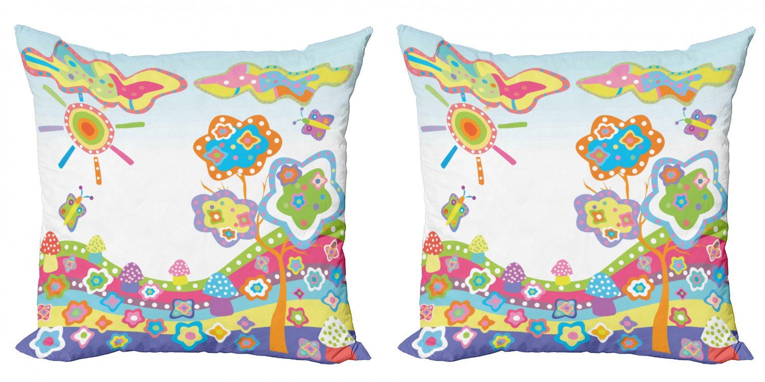 Kissenbezüge Modern Accent Doppelseitiger Digitaldruck, Abakuhaus (2 Stück), Gekritzel Kinder Zeichnung Hill