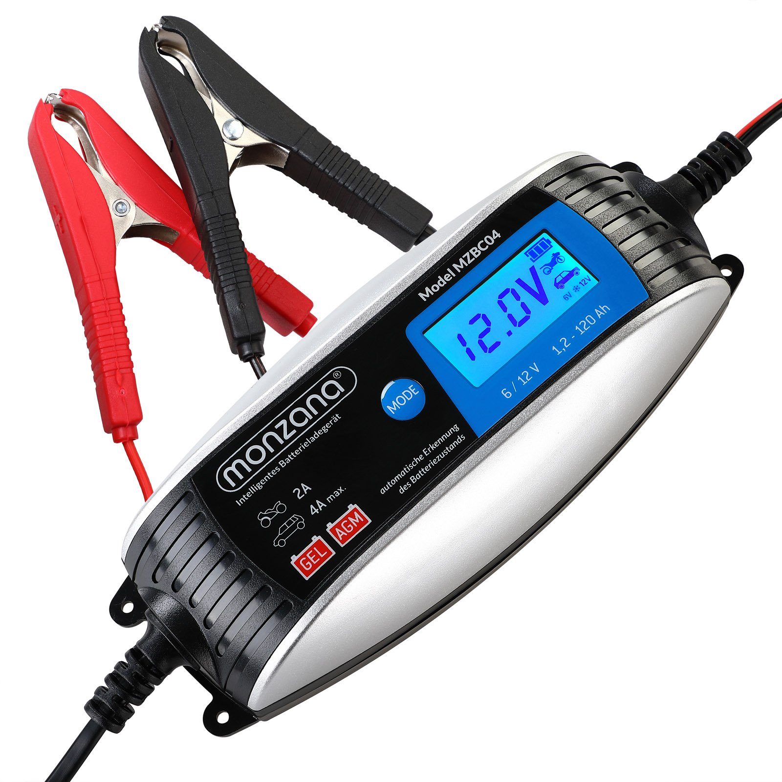monzana Batterie-Ladegerät (vollautomatisch 6V 12V Auto Motorrad KFZ Ladegerät LCD-Bildschirm)