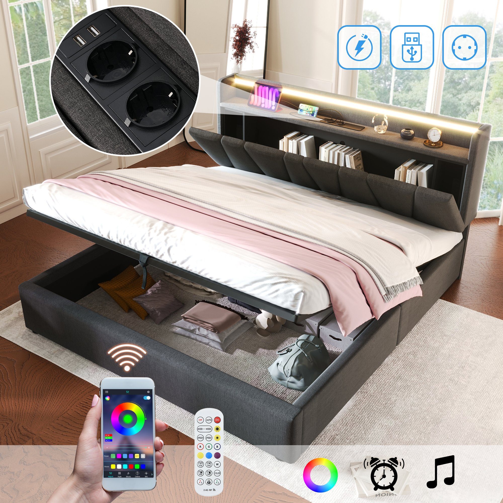 OKWISH Polsterbett Doppelbett (mit aufladen USB günstig online kaufen