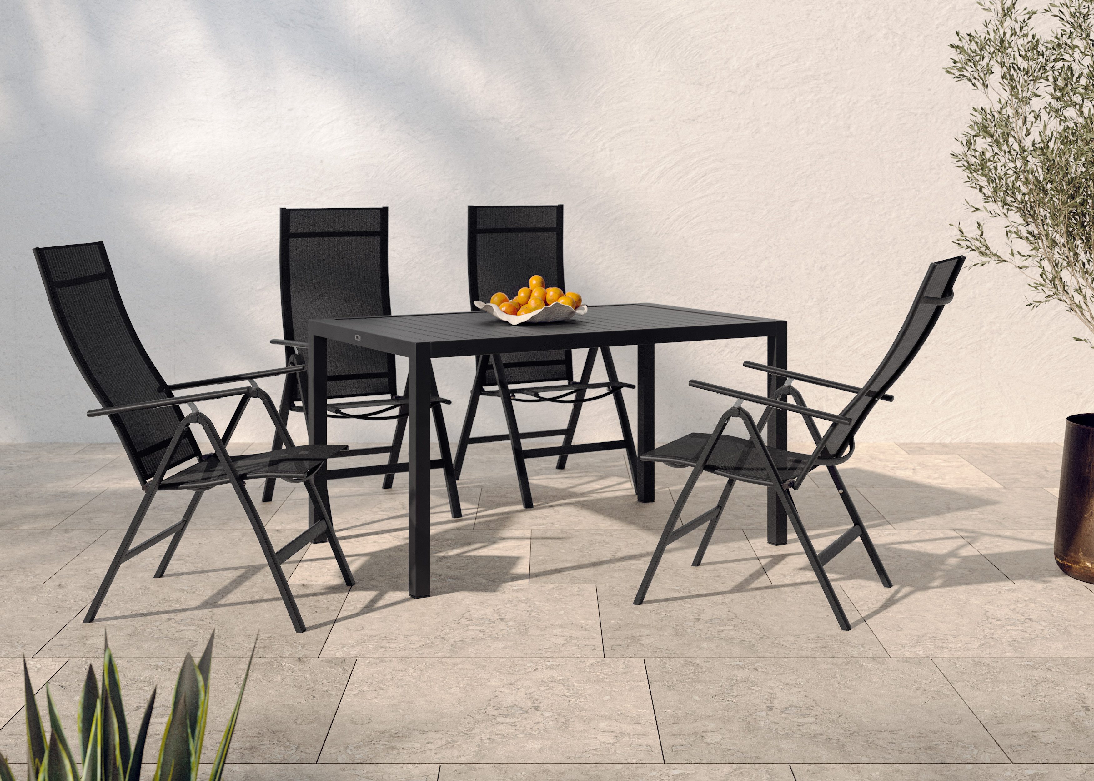 KONIFERA Garten-Essgruppe »Messina«, (Set, 5-tlg., 4x Sessel, Tisch 90x160x75 cm, Aluminium, Textilgewebe), Tisch 90x160x75 cm, 4 Stühle