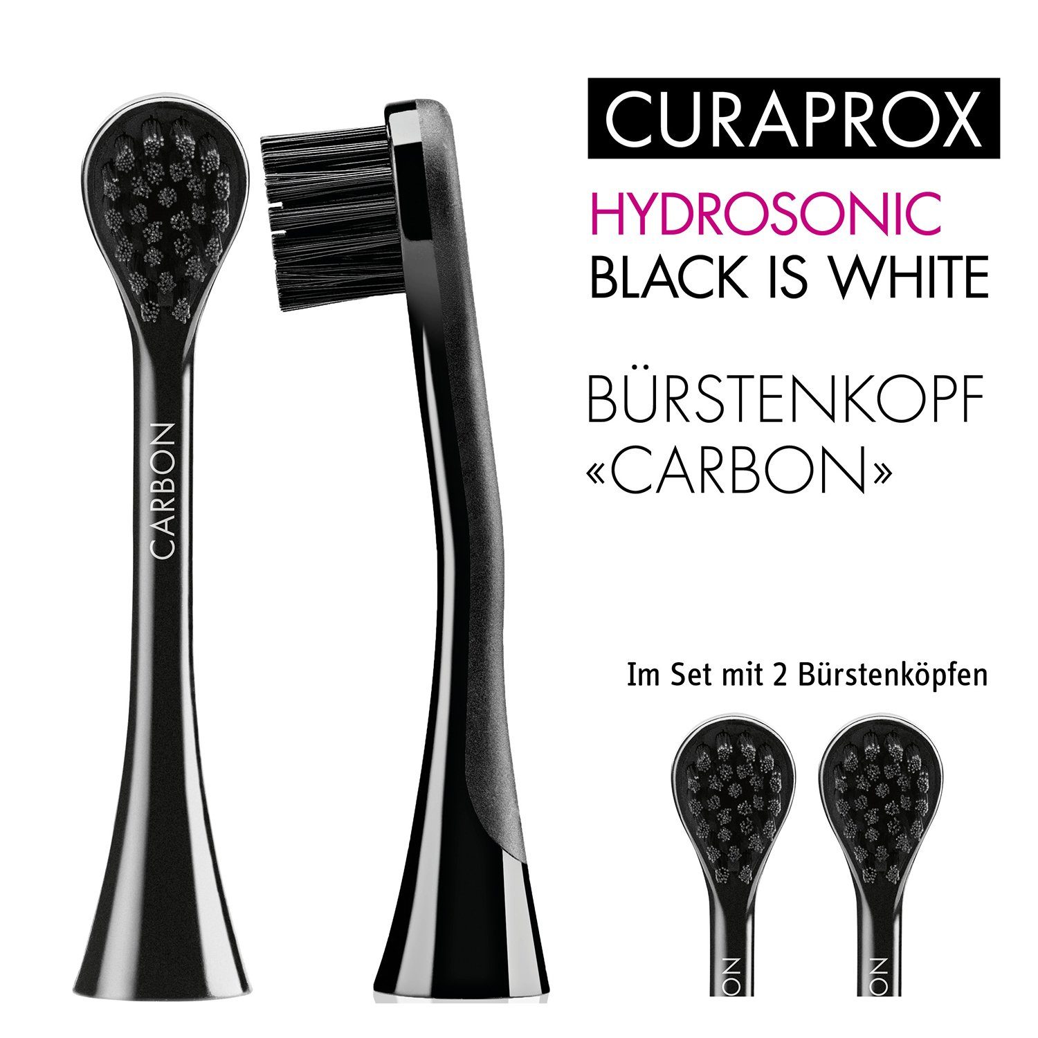 CURAPROX Aufsteckbürsten Aufsteckbürsten CARBON, 2x Bürstenköpfe mit Aktivkohle, für schonende Zahnaufhellung, whitening