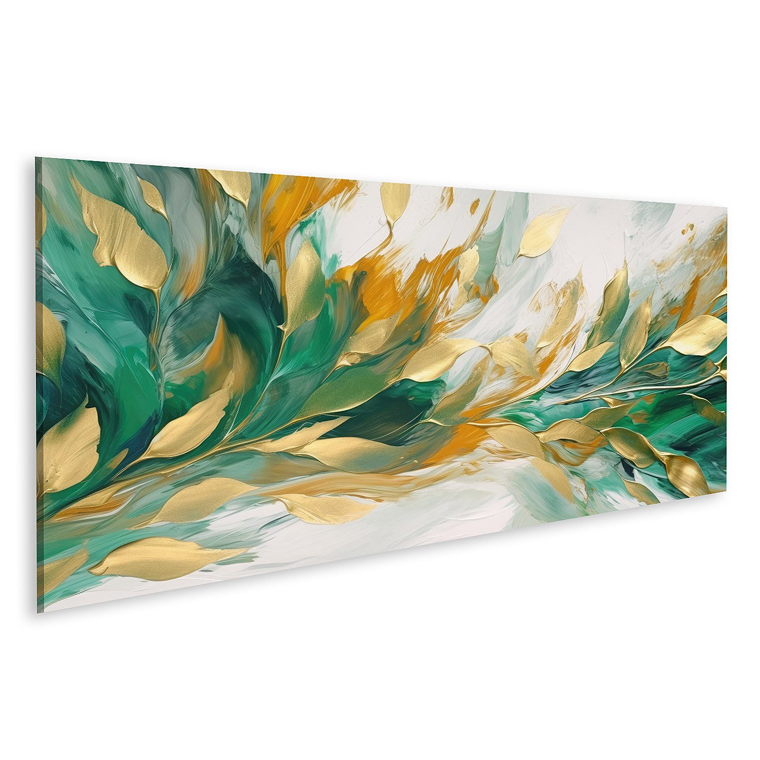 islandburner Leinwandbild Schönes abstraktes Gold Grün Floraldesign Bilder günstig online kaufen