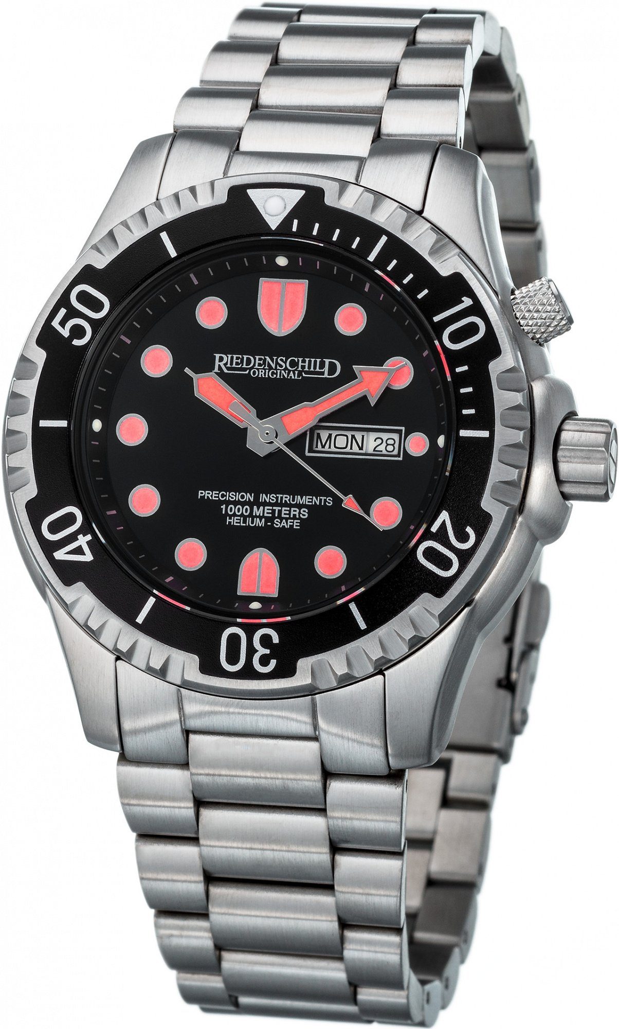 Riedenschild Taucheruhr RS8000-02, 100 ATM Wasserdicht, 46 mm, Silikon- & Edelstahlband, Heliumventil, Robuste Herren Armbanduhr für Tauchen und Sport