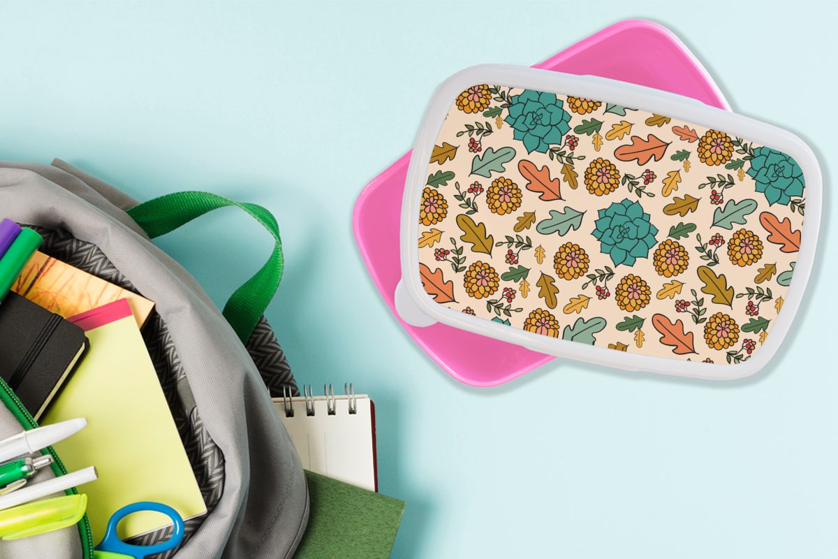 rosa Kinder, für Kunststoff, Mädchen, (2-tlg), Erwachsene, Kunststoff Herbst Lunchbox Blumen Snackbox, - Brotdose Brotbox - Muster, MuchoWow