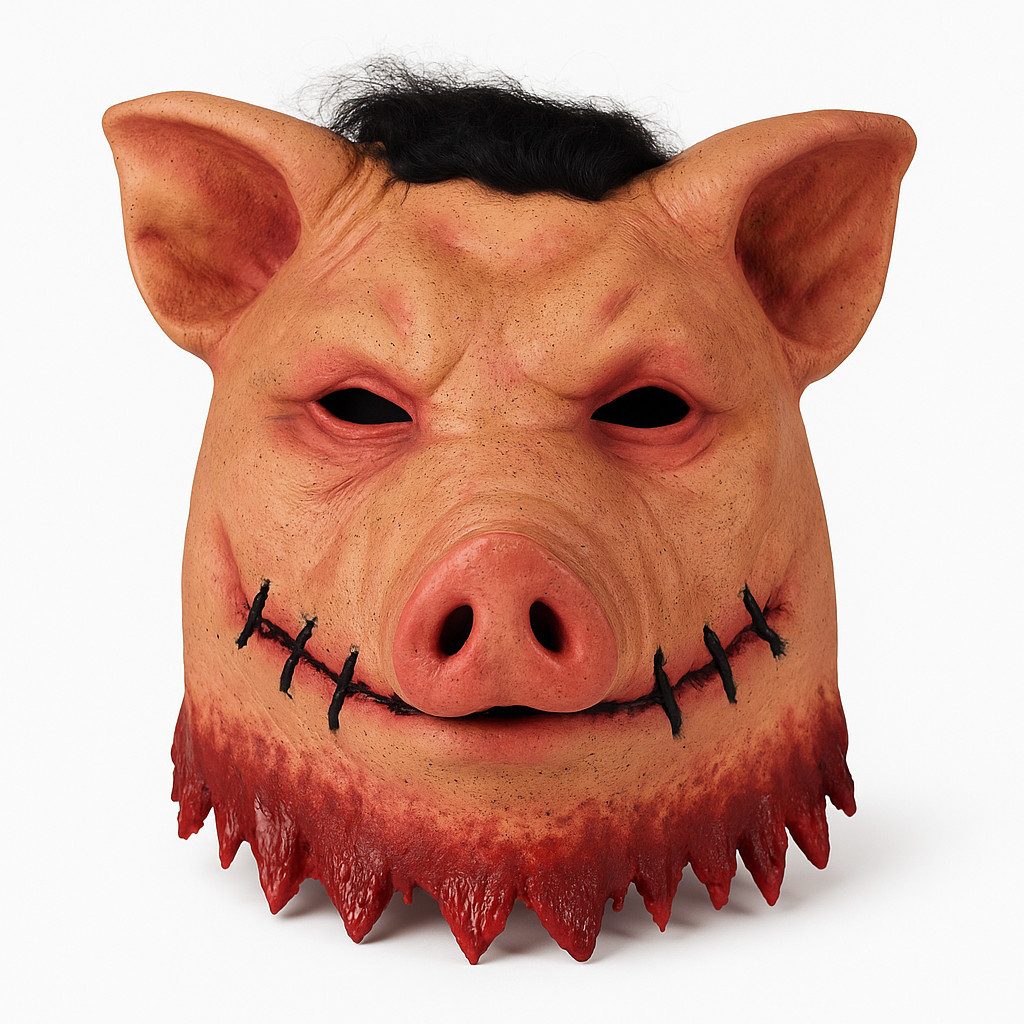 Paper Magic Verkleidungsmaske Schweine Horror Maske Latex Vollkopf Halloween Kostüm Saw Grusel Deko, Schockierend, gruselig, realistisch