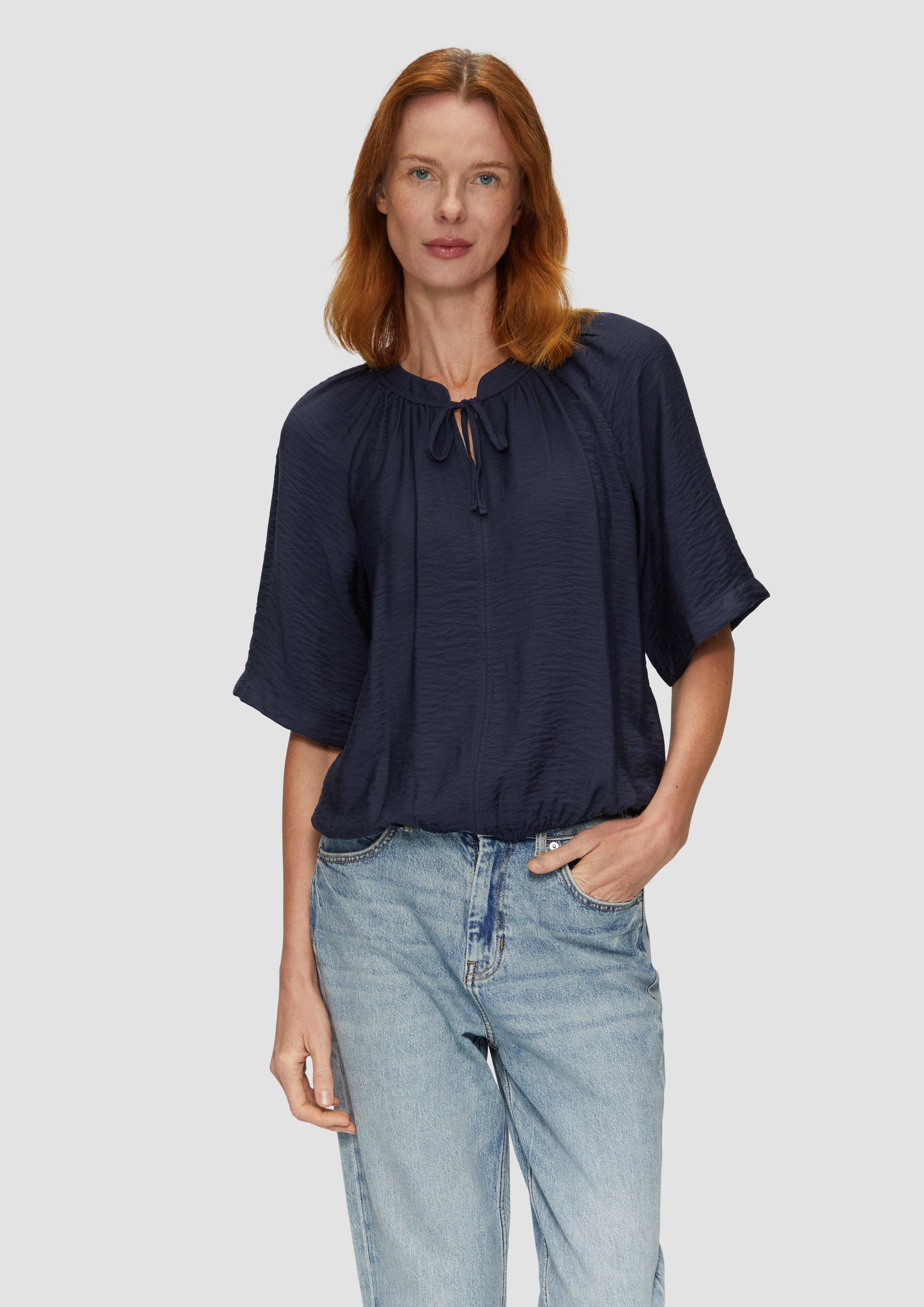 Kurzarmbluse Strukturierte Bluse im O-Shape mit Raffdetails