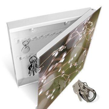 banjado Schlüsselkasten Glas Tau Auf Zweigen (Stahl Gehäuse, mit 50 Haken), 30 x 30 x 5 cm
